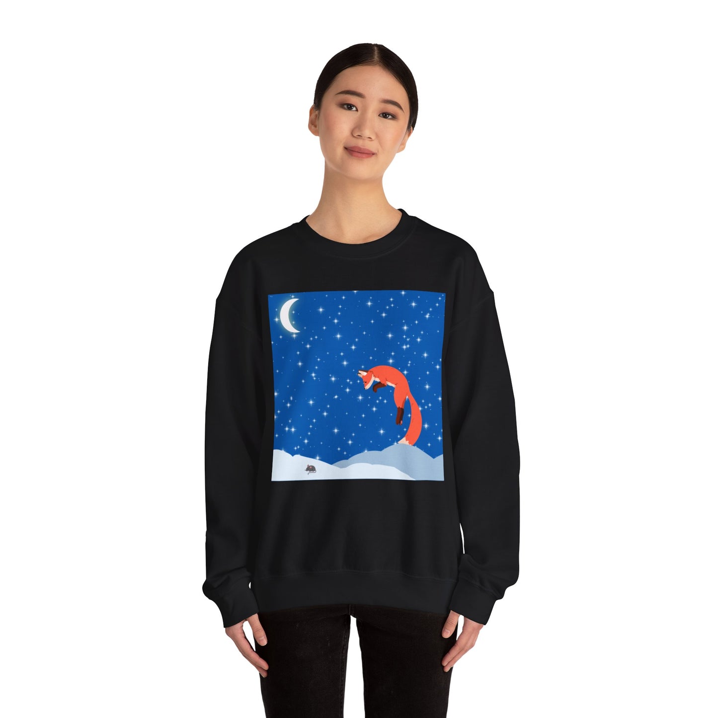 Sudadera unisex de mezcla pesada con cuello redondo Snow Jumping Fox