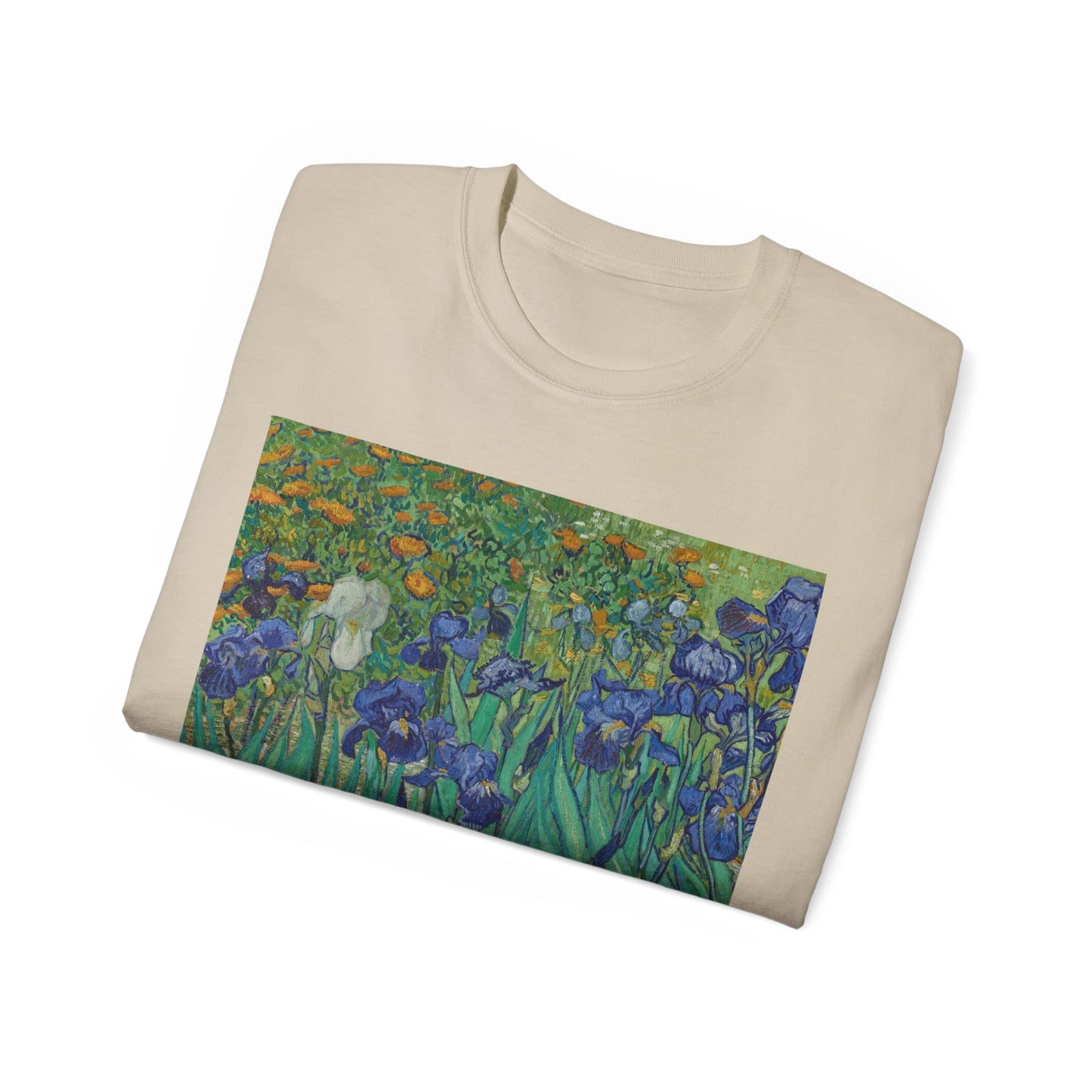 Camiseta unisex de algodón ultrafino con la imagen de los lirios rasgados de Van Gogh, 1889