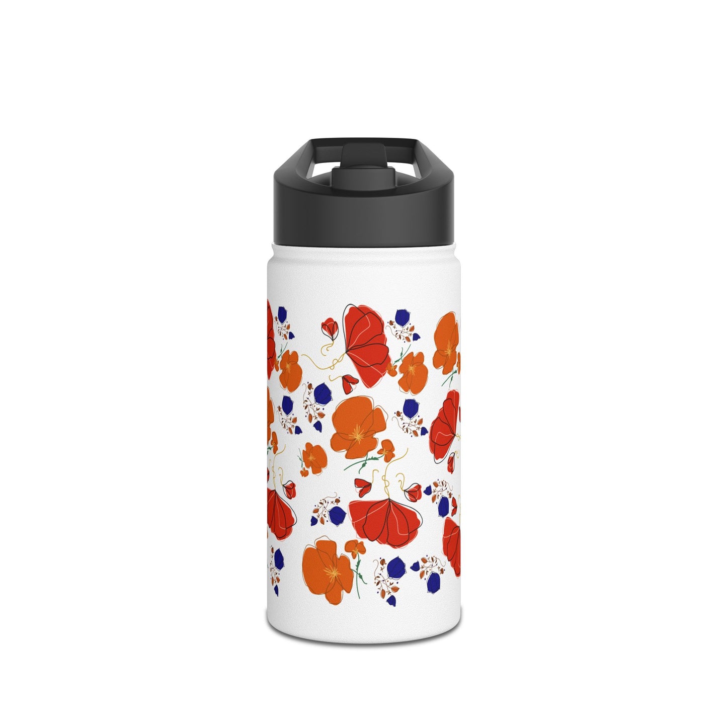 Poppy Bouquet Stainless Steel Water Bottle, Standard Lid