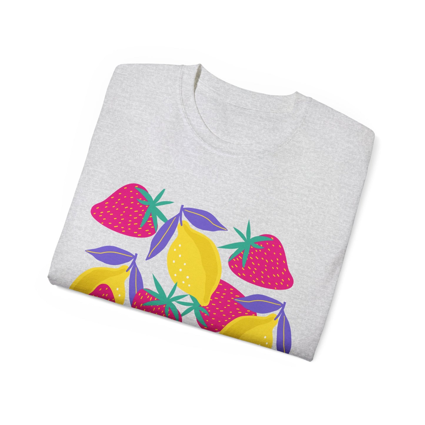 Camiseta unisex de algodón ultrafino con limones y fresas