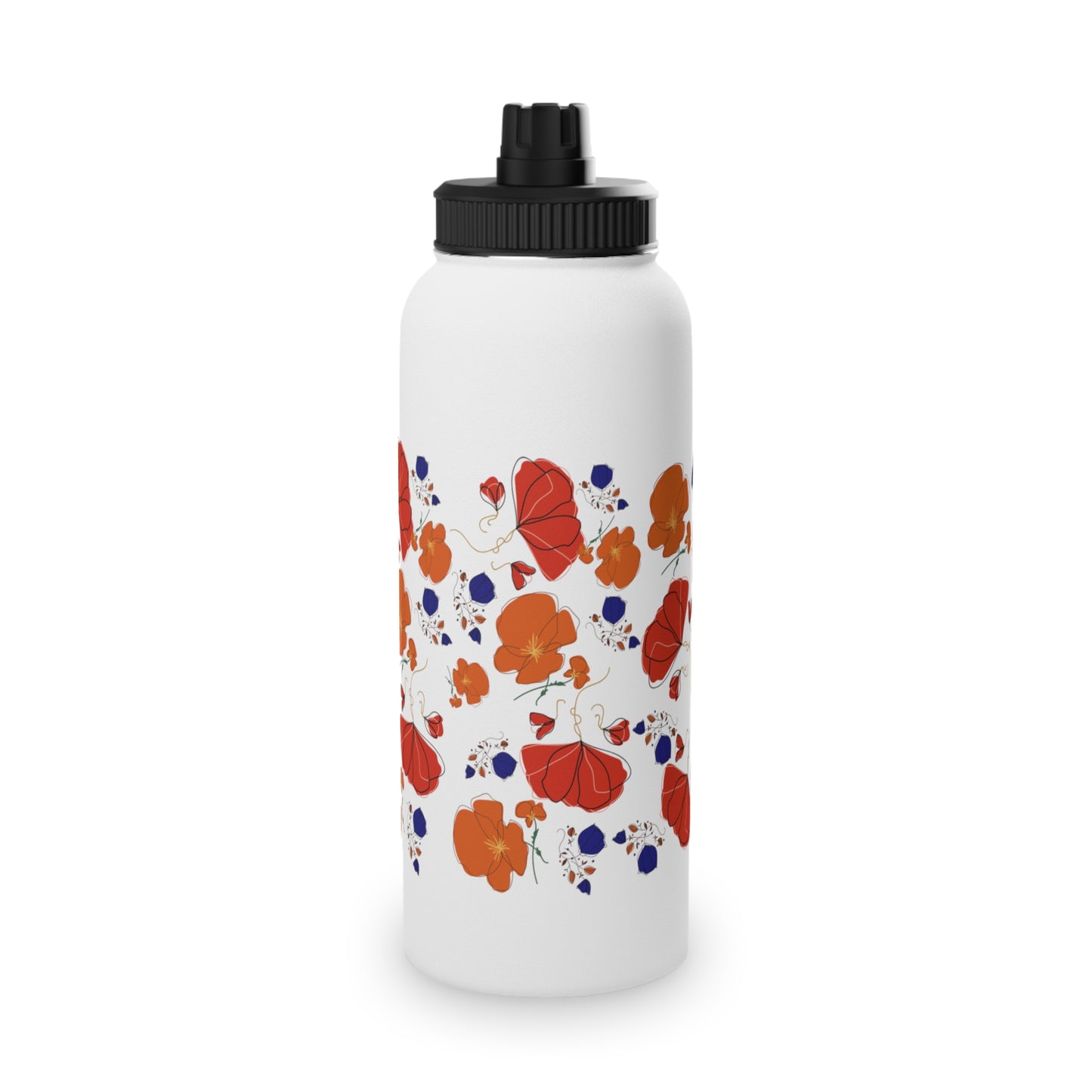 Poppies Steel Water Bottle, Standard Lid EU