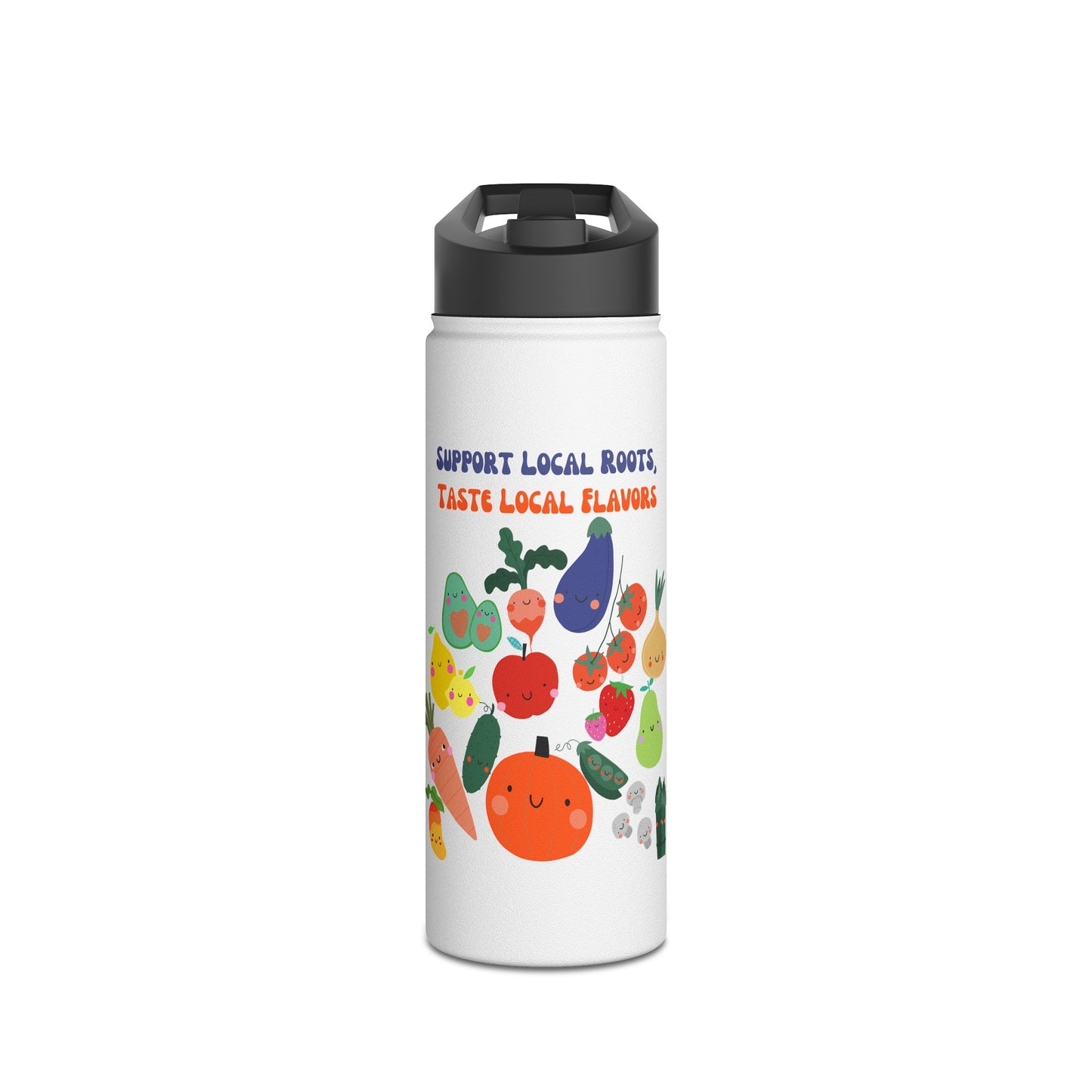 Local Roots, Local Flavors Stainless Steel Water Bottle, Standard Lid