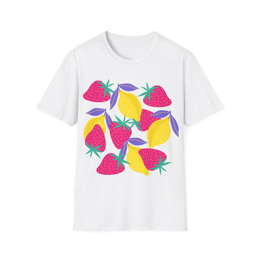 Camiseta unisex de estilo suave con limones y fresas de la UE