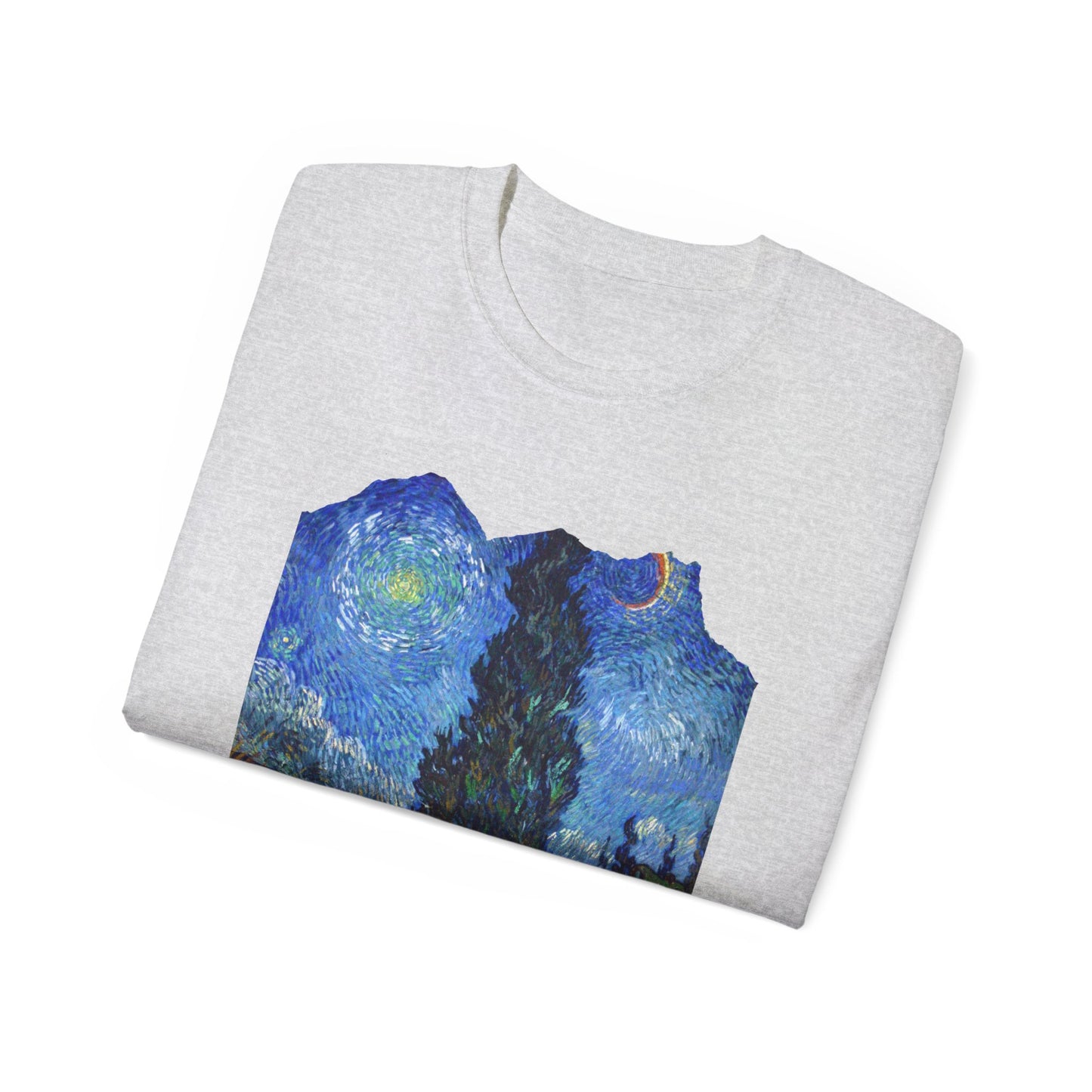 Ripped Vincent Van Gogh, Road with Cypresses and Star  1890 Ultra Cotton Tee