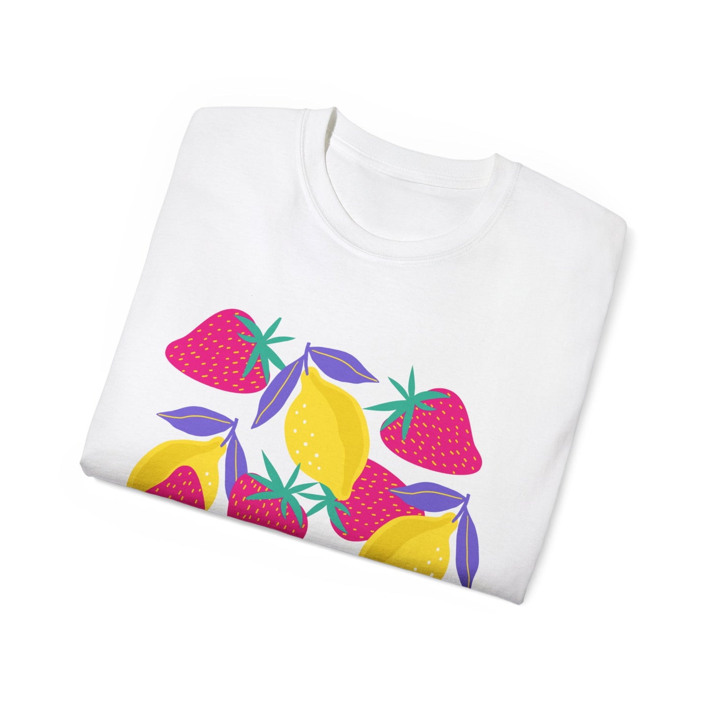 Camiseta unisex de algodón ultrafino con limones y fresas