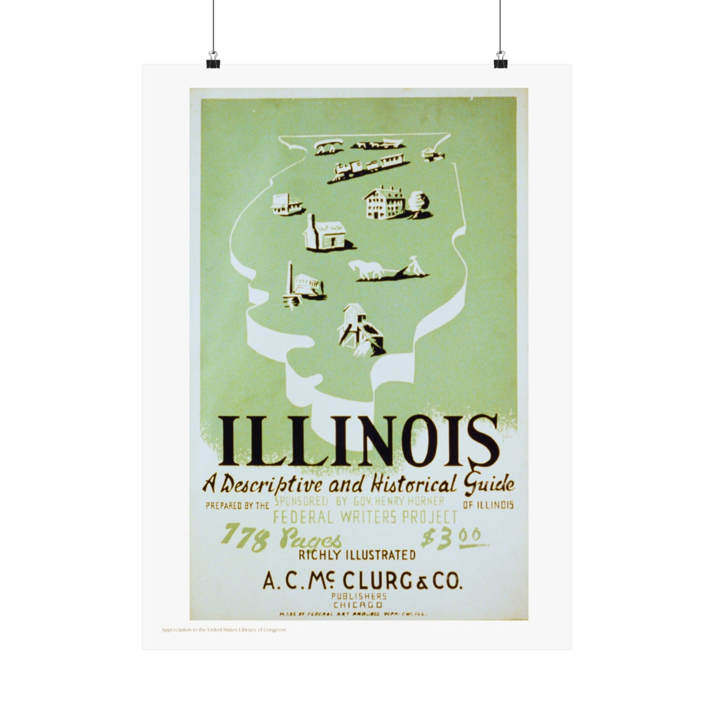 Illinois a Guide Illustration Vertical Poster