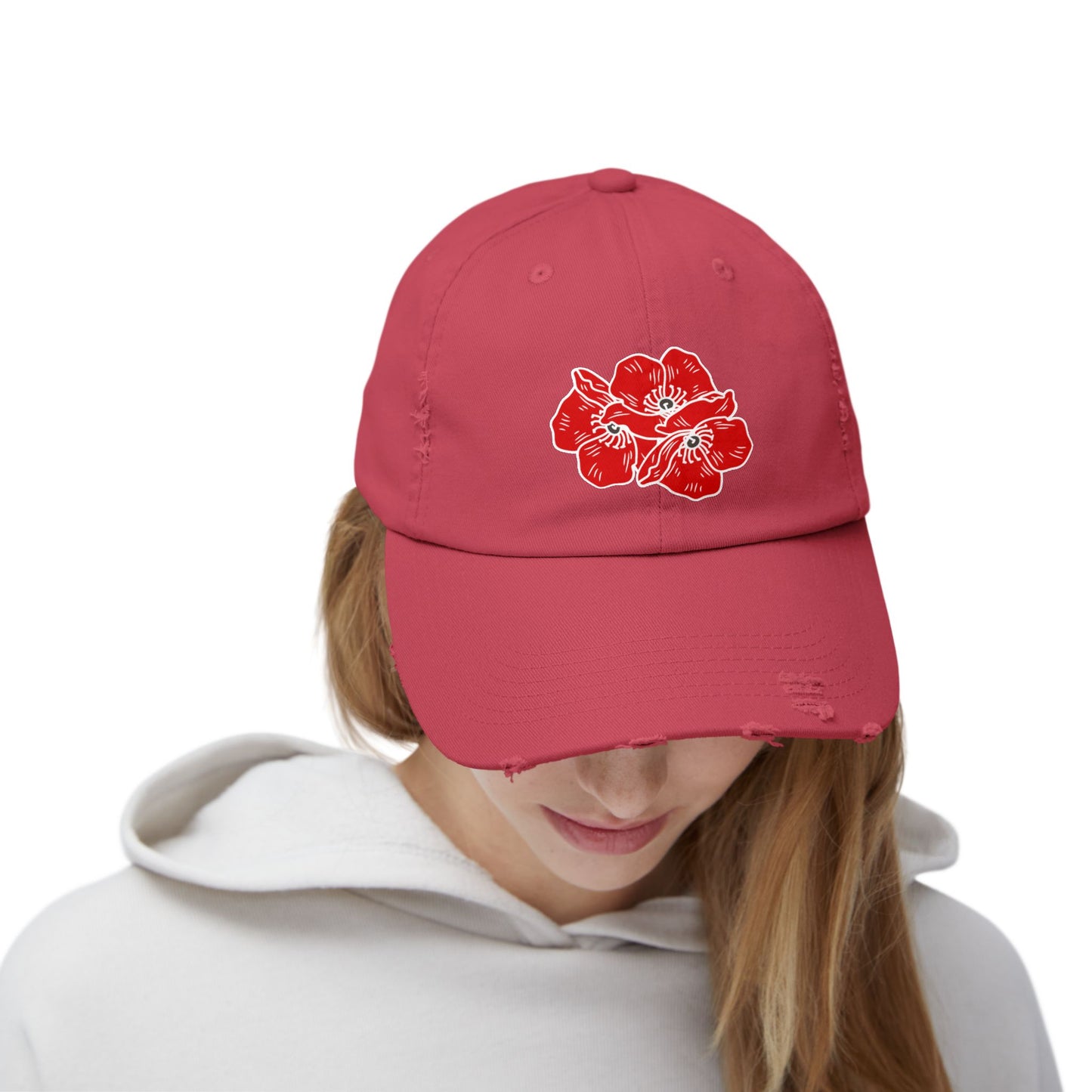 Poppies Unisex Distressed Cap