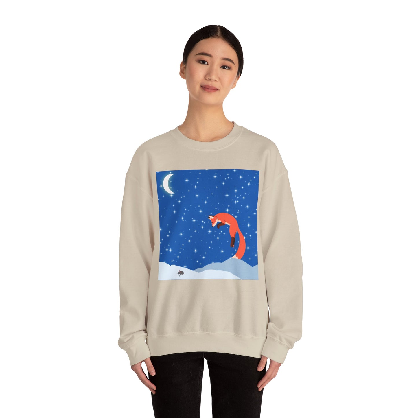 Sudadera unisex de mezcla pesada con cuello redondo Snow Jumping Fox