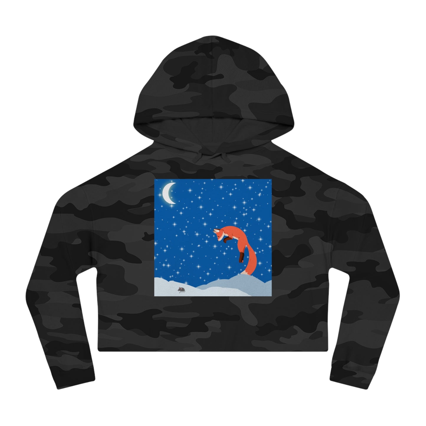 Snow Jumping Fox Crop Hoodie