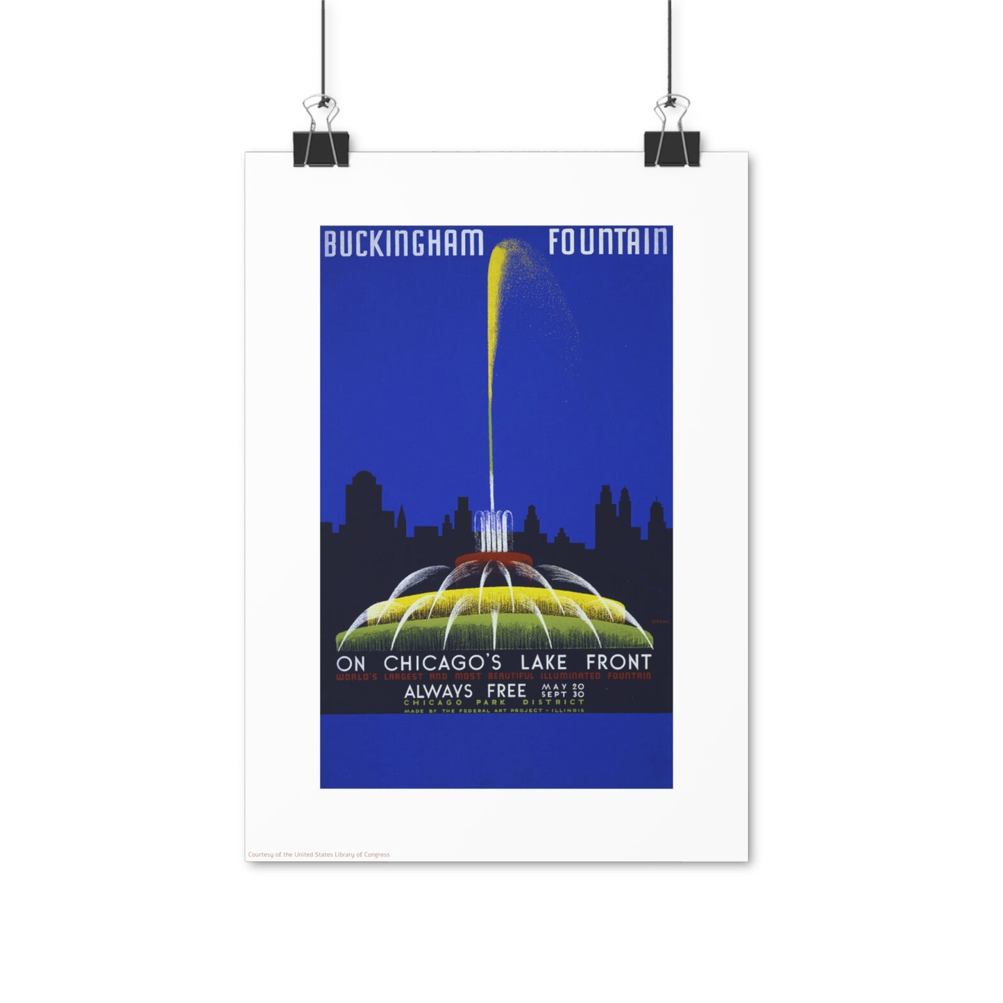 Chicago Buckingham Fountain Mysteries Illustration Vertical Poster EU