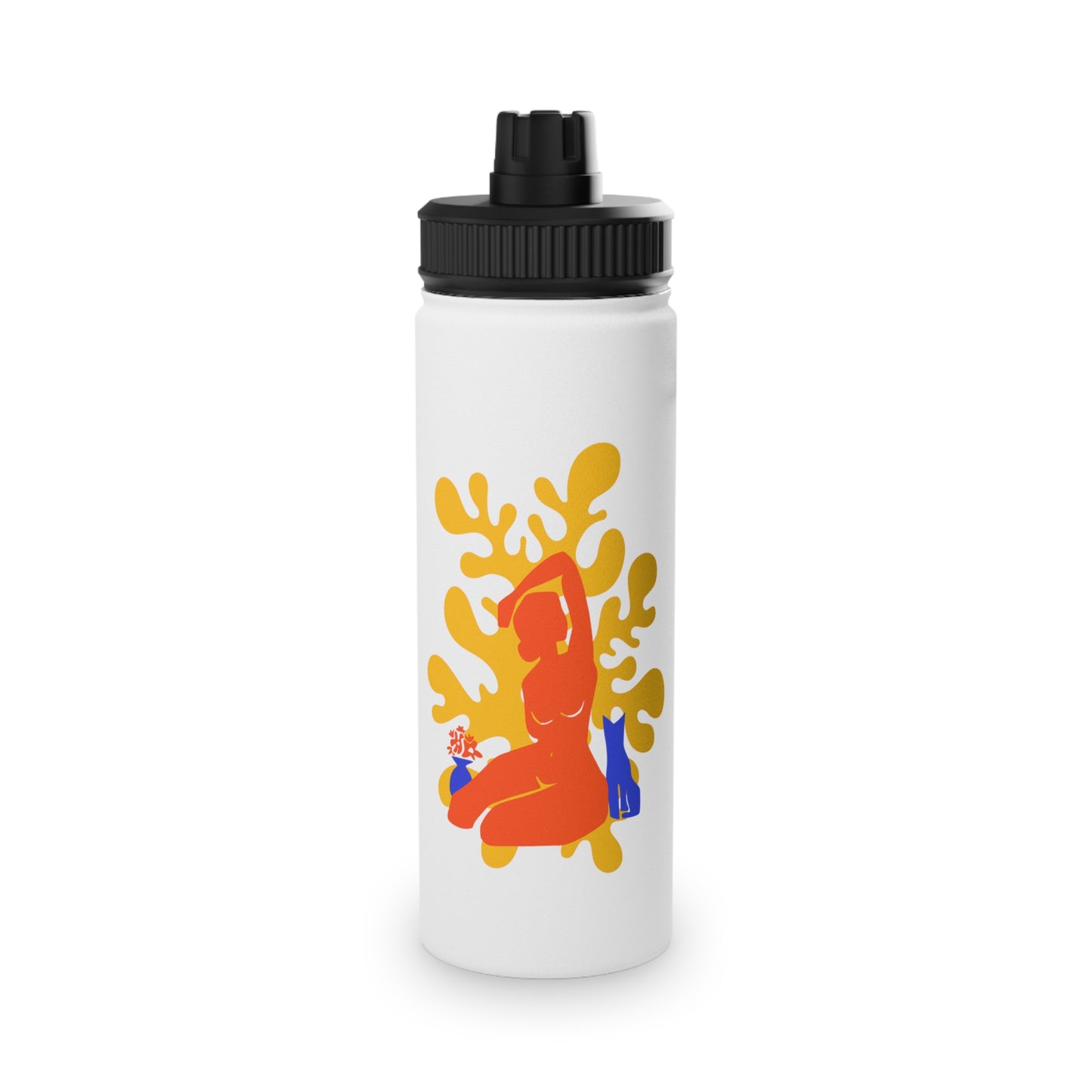 Woman, Cat, and Plant Steel Water Bottle, Standard Lid EU