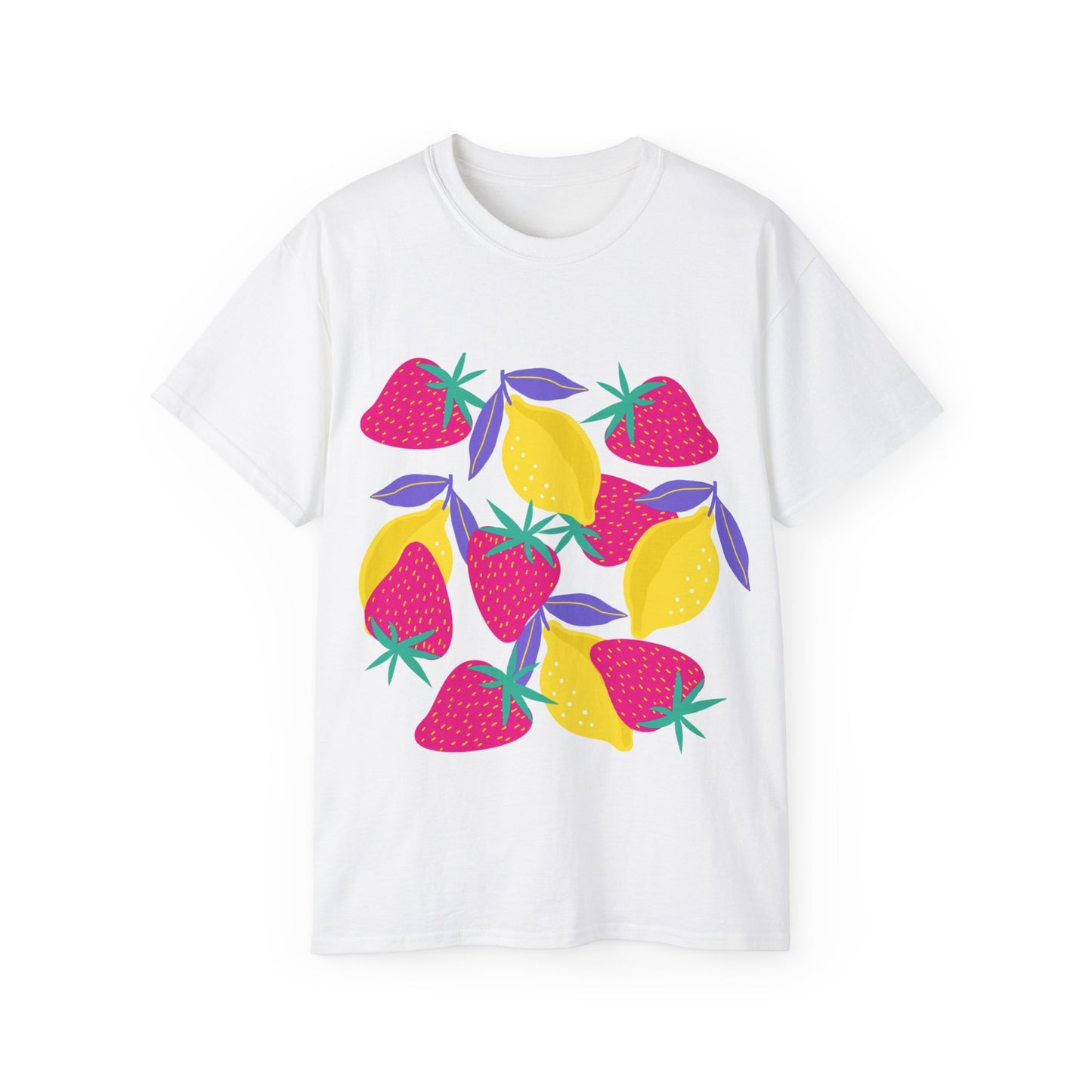 Camiseta unisex de algodón ultrafino con limones y fresas