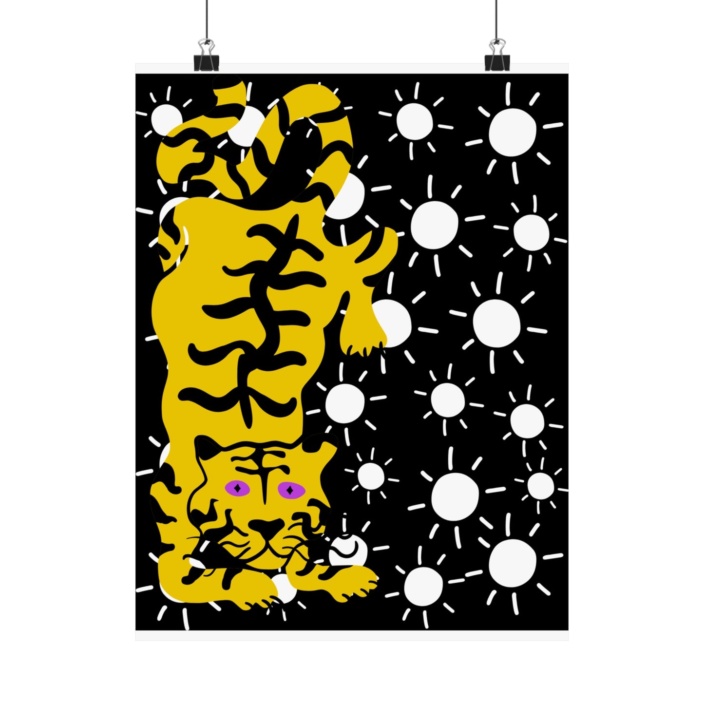 Tiger with White Stars Illustration Vertical Poster