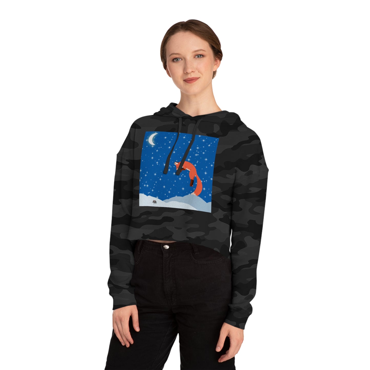 Snow Jumping Fox Crop Hoodie