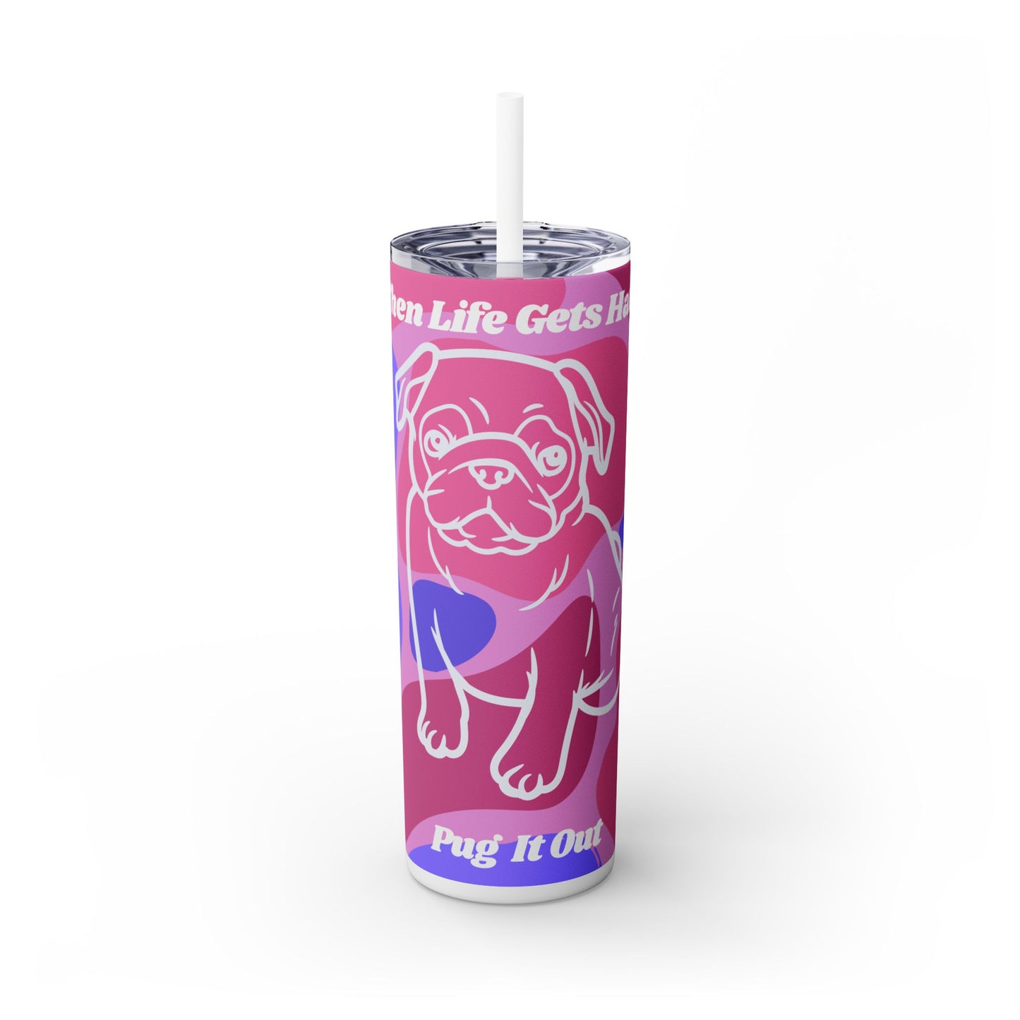 Charming Pug Skinny Tumbler with Straw, 20oz