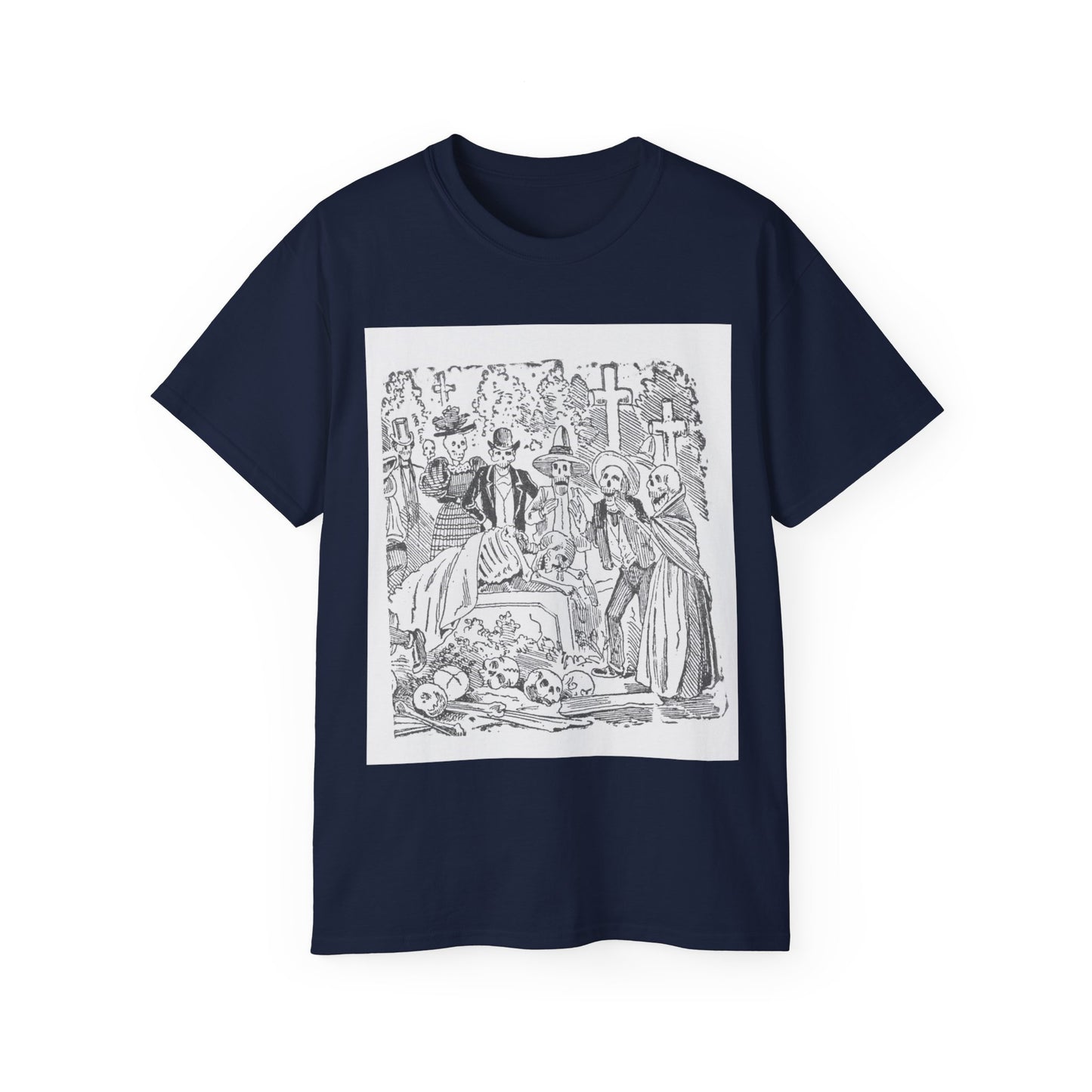 José Guadalupe Posada Un esqueleto con una sábana llorando en un cementerio 1880-1910 Camiseta unisex de algodón ultra fino UE