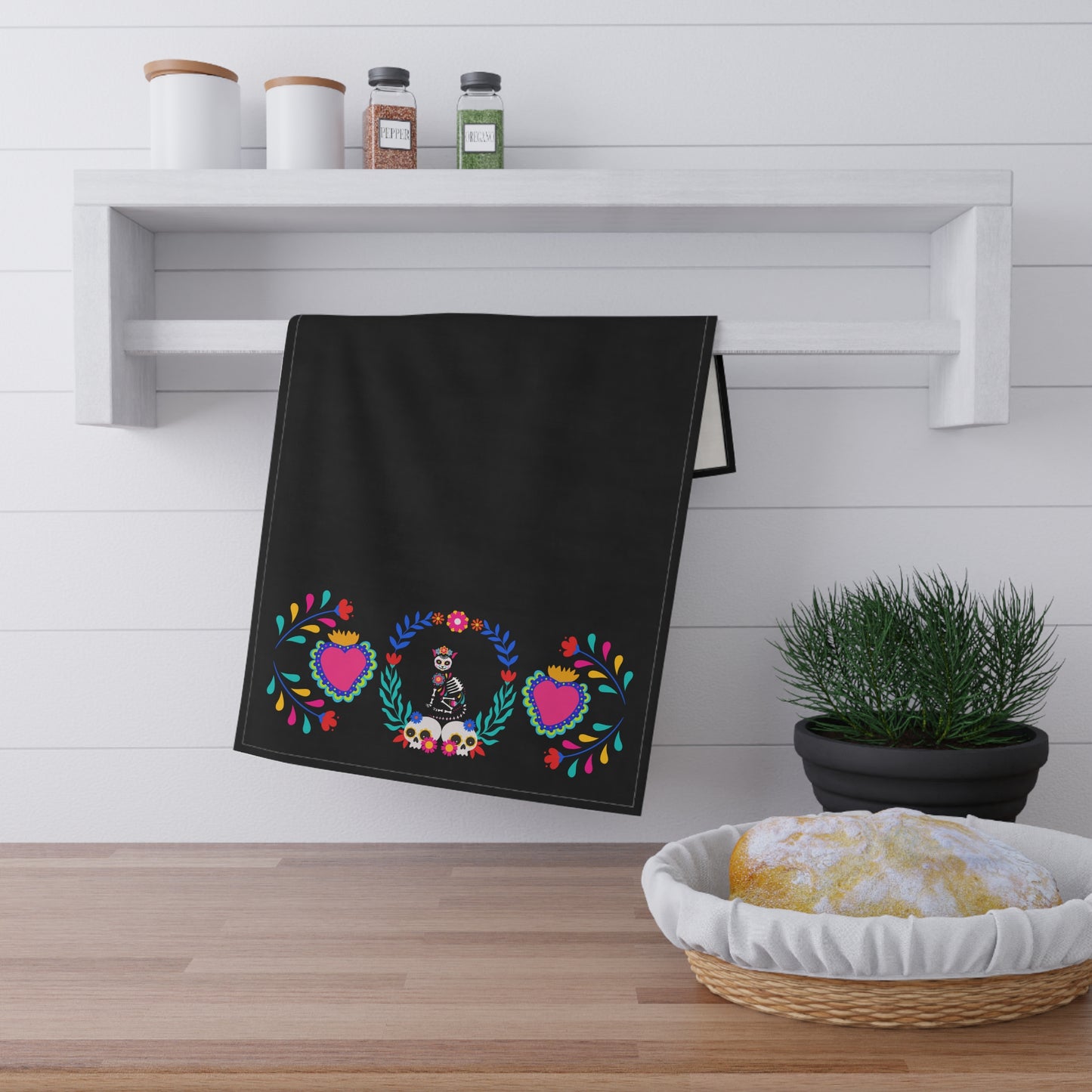 Dia De La Kittie Black Towels cotton