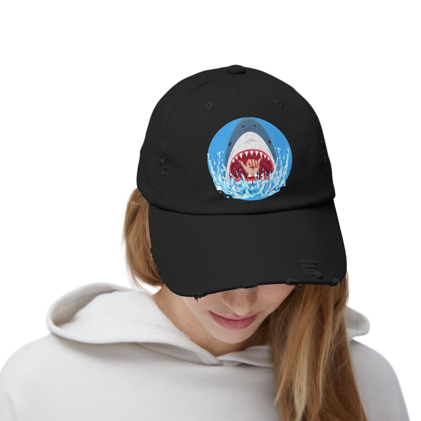 Surfin' Shark Unisex Distressed Cap