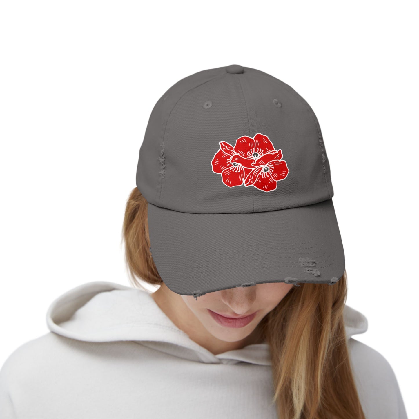 Poppies Unisex Distressed Cap