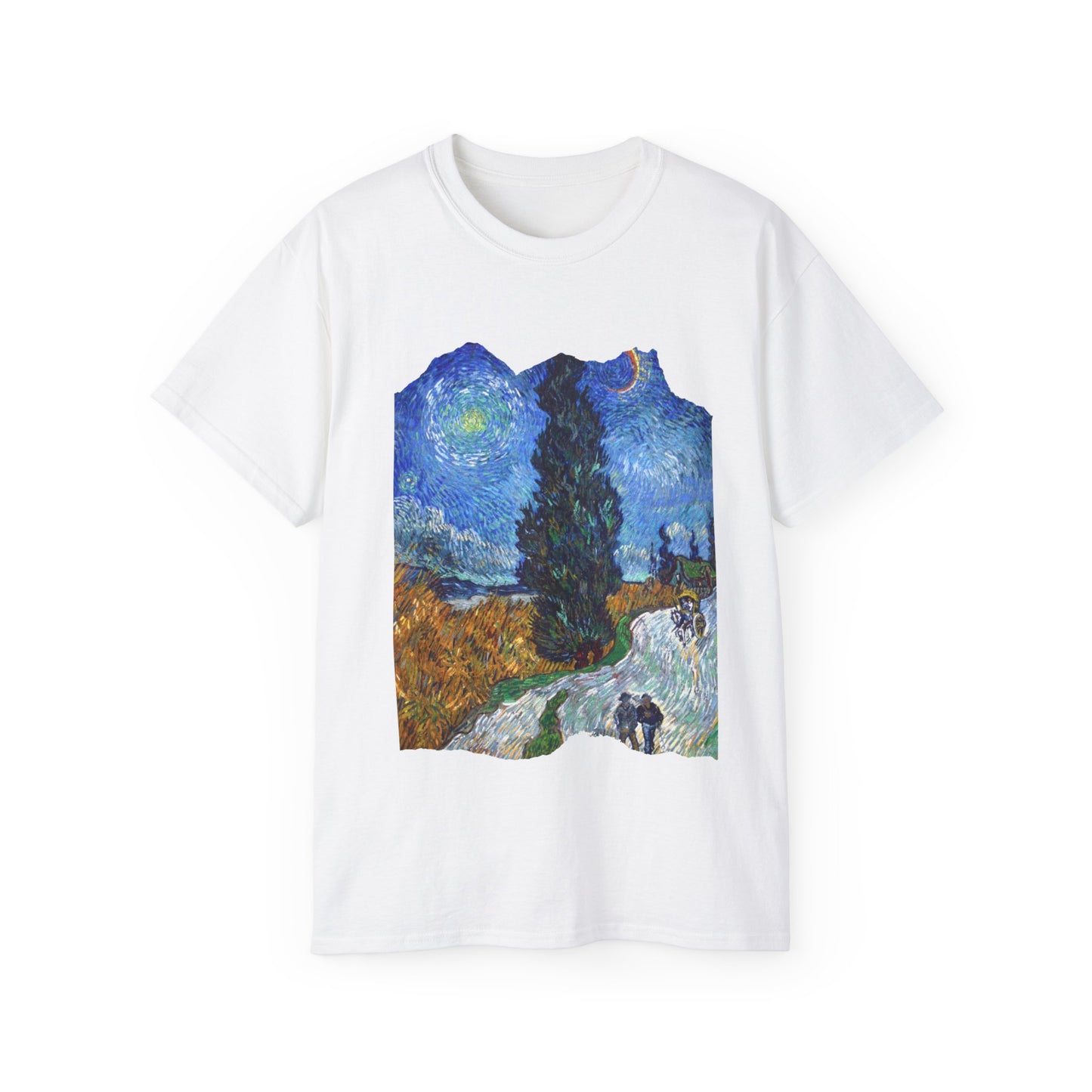 Ripped Vincent Van Gogh, Road with Cypresses and Star  1890 Ultra Cotton Tee