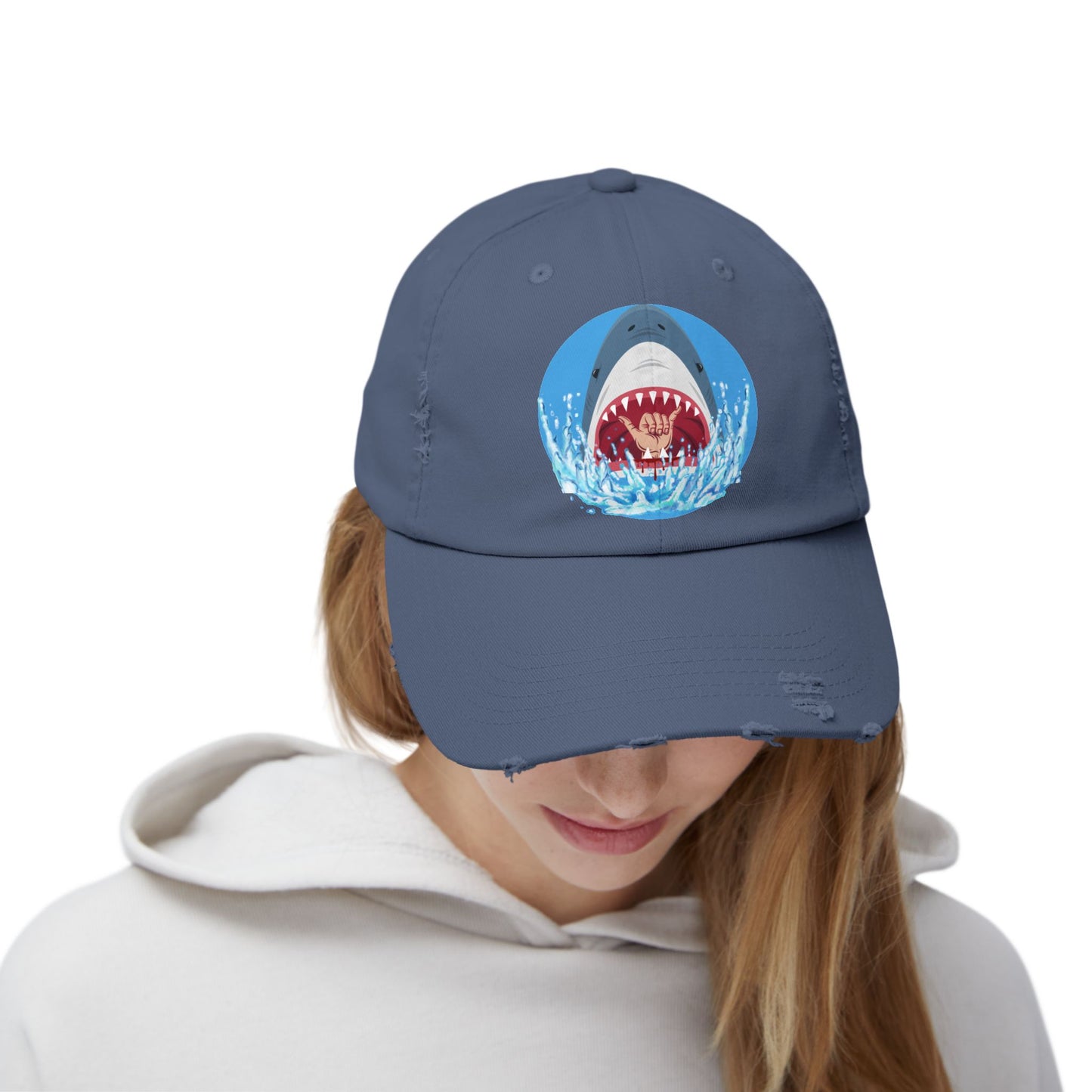 Surfin' Shark Unisex Distressed Cap