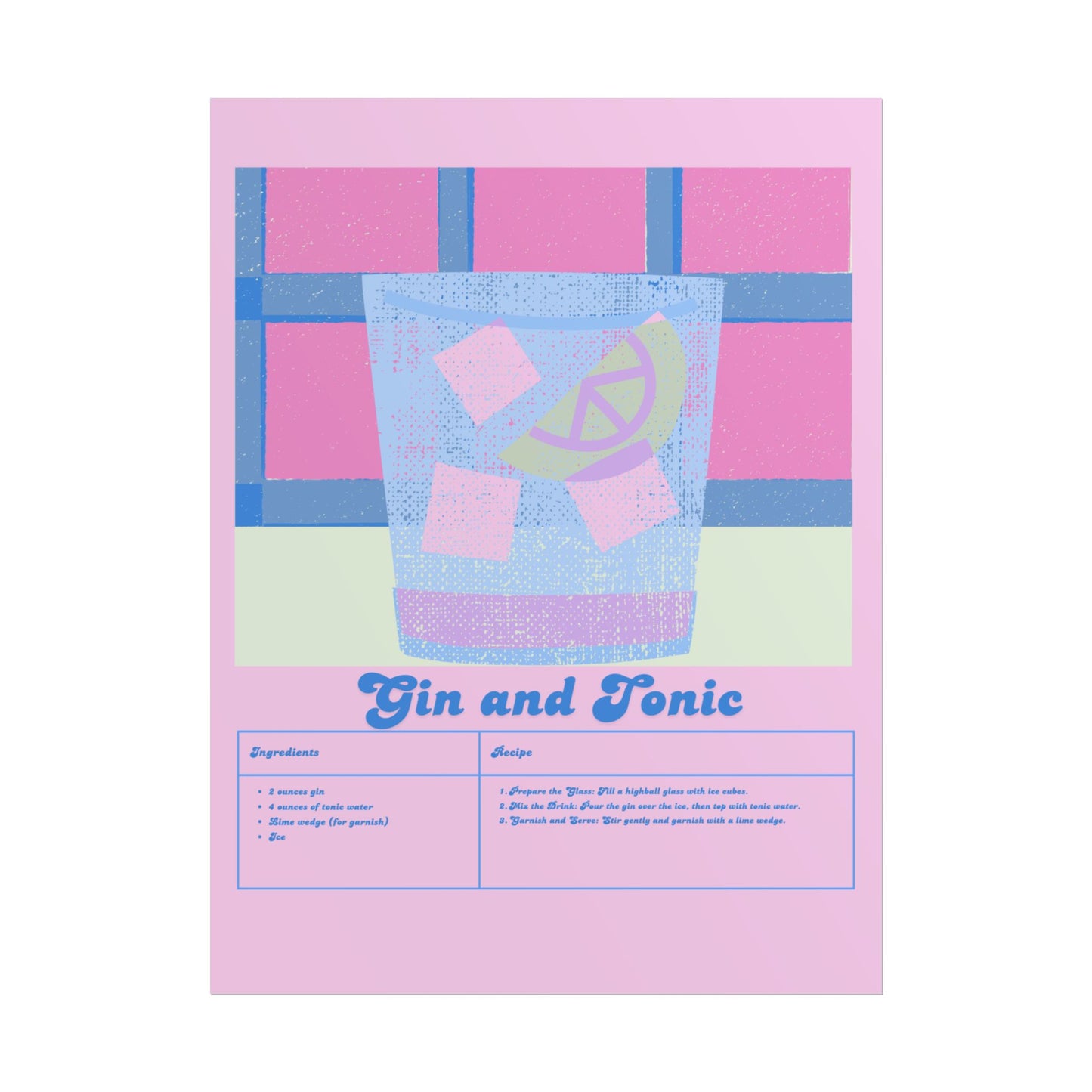 Gin and Tonic Illustration  Vertical Poster LARGE EU