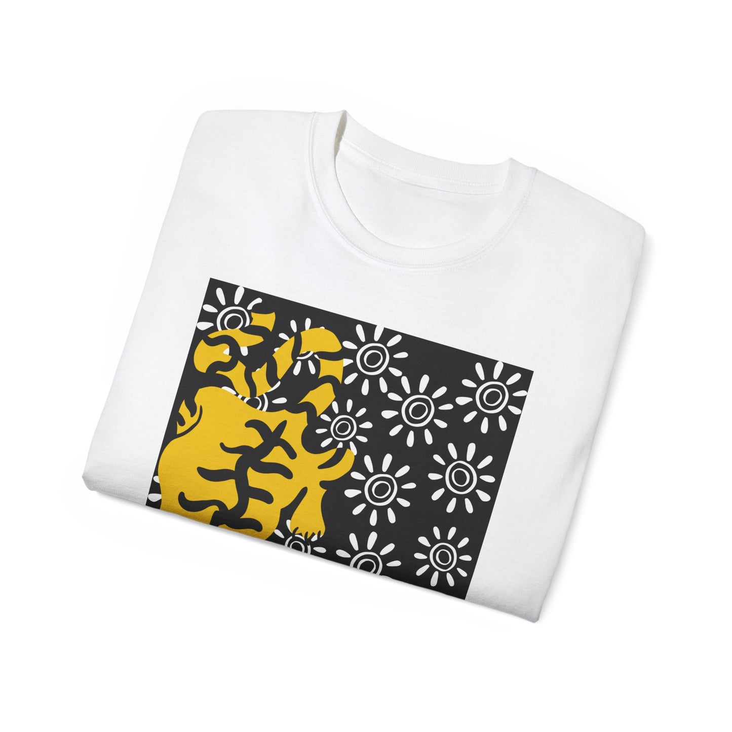 Camiseta unisex de algodón ultra fino con estampado de tigre y soles blancos de la UE