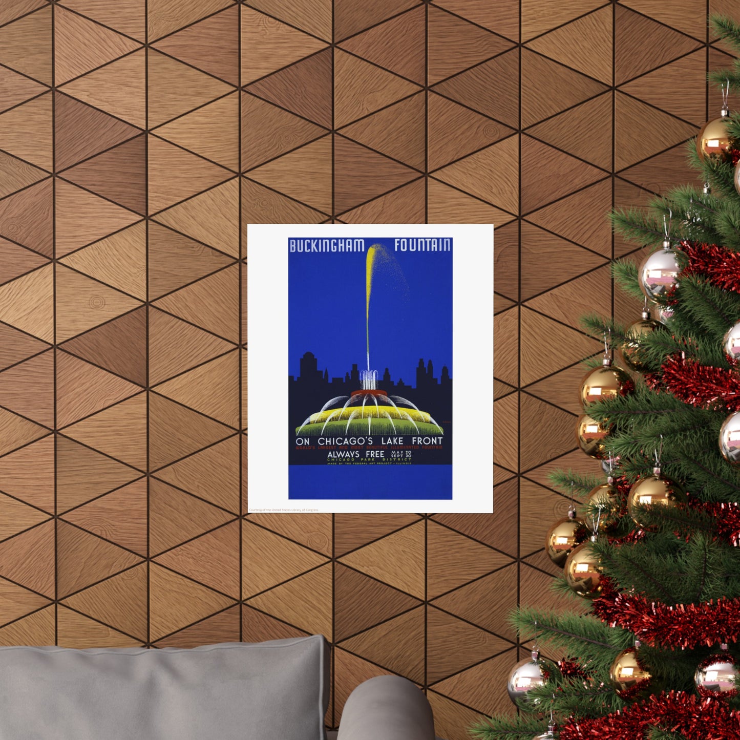 Chicago Buckingham Fountain Mysteries Illustration Vertical Poster