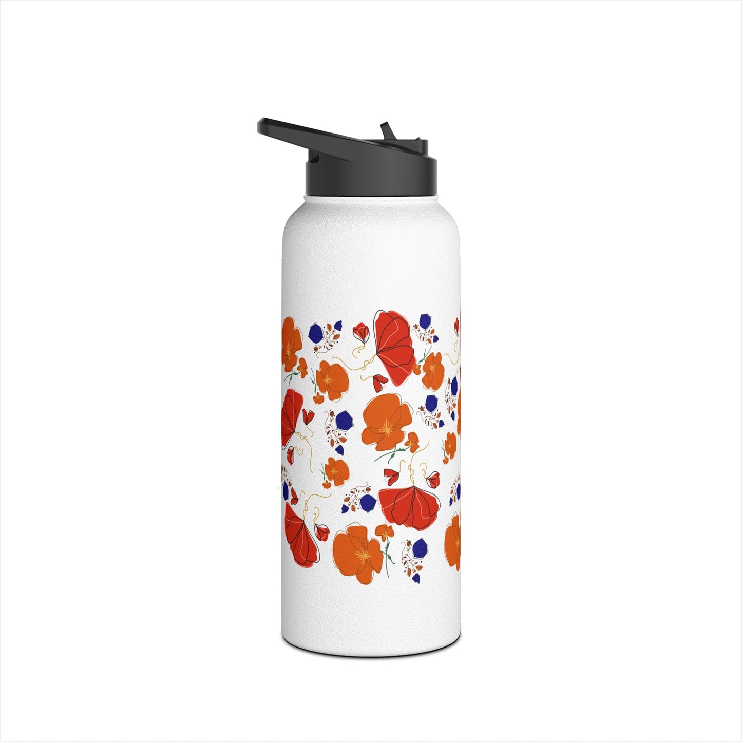 Poppy Bouquet Stainless Steel Water Bottle, Standard Lid