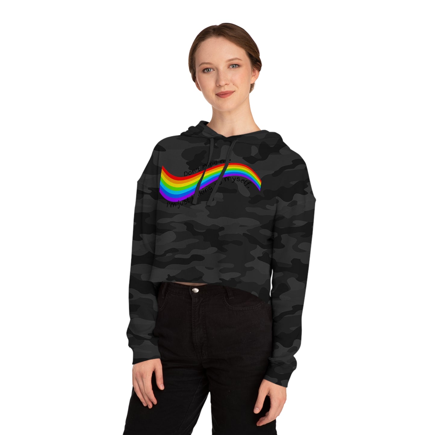 Talking to Myself Rainbow Crop Hoodie