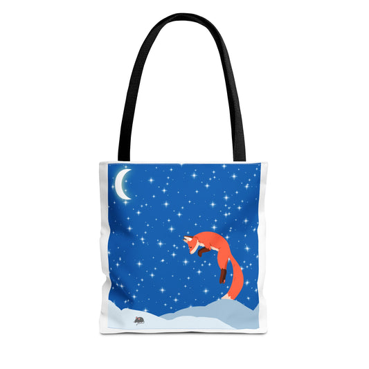 Snow Jumping Fox Tote Bag