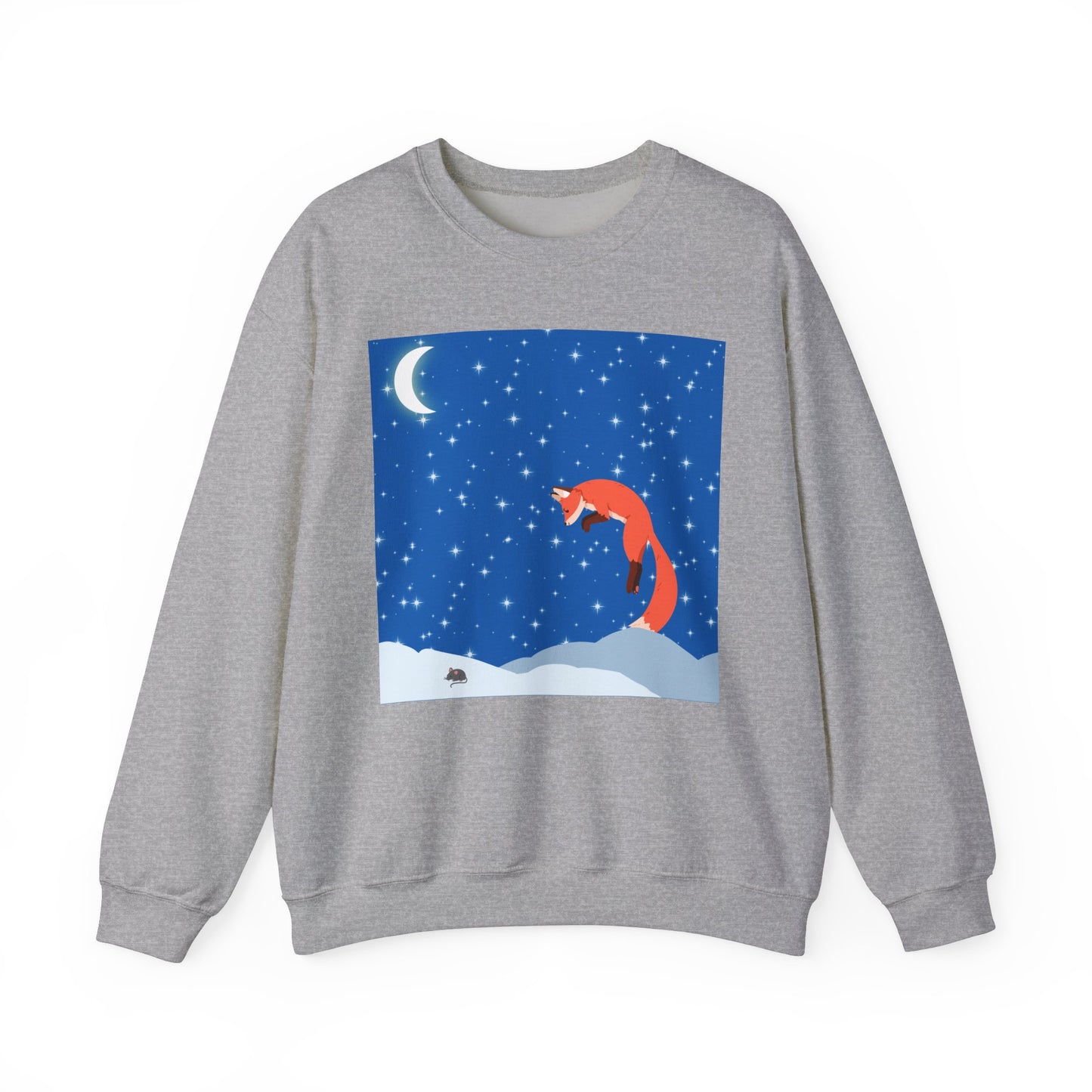 Sudadera unisex de mezcla pesada con cuello redondo Snow Jumping Fox