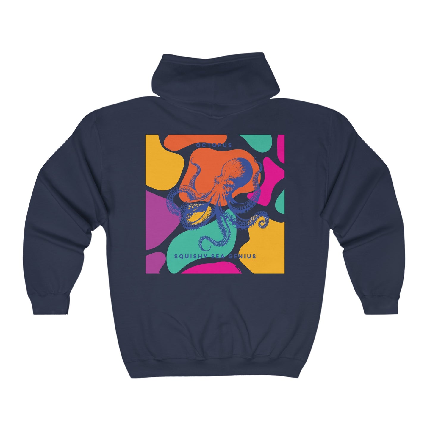 Sudadera unisex con capucha y cremallera completa de mezcla pesada Squishy Sea Genius Octopus 