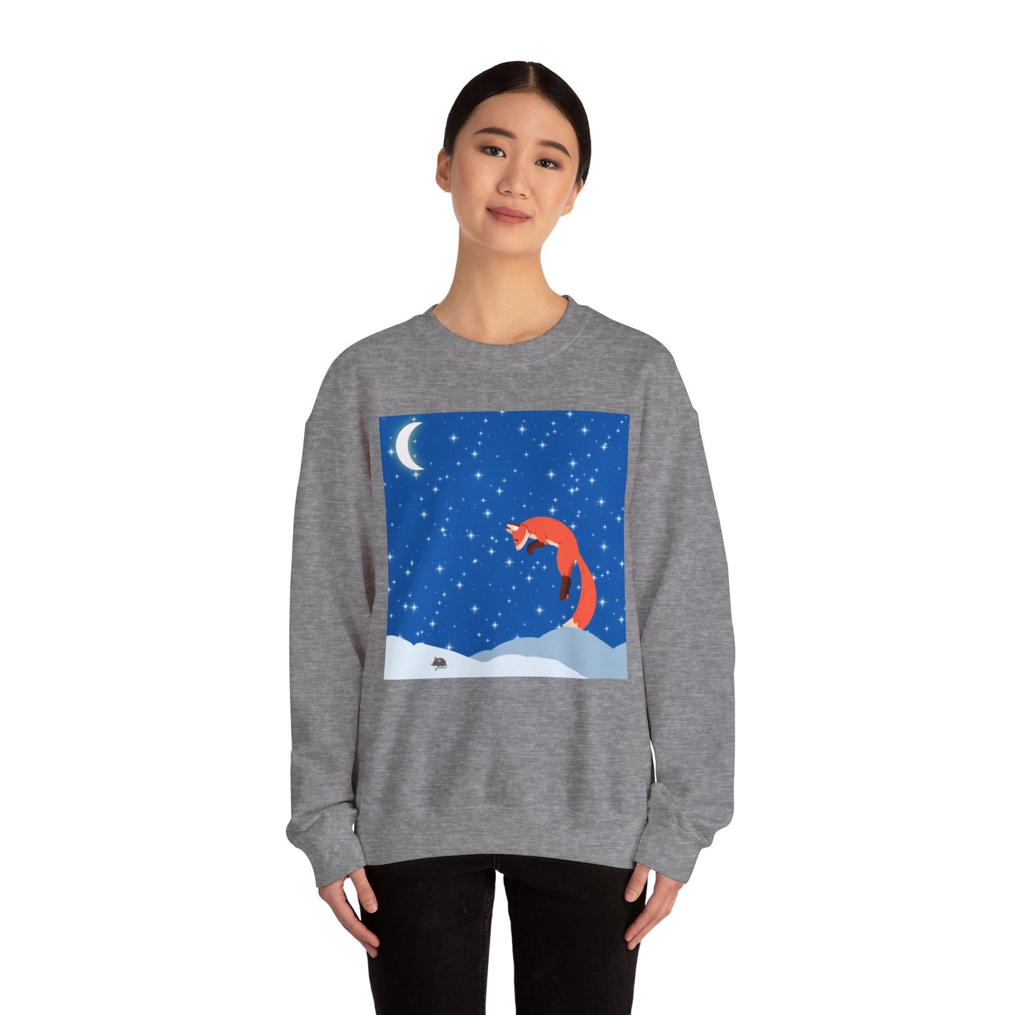 Sudadera unisex de mezcla pesada con cuello redondo Snow Jumping Fox