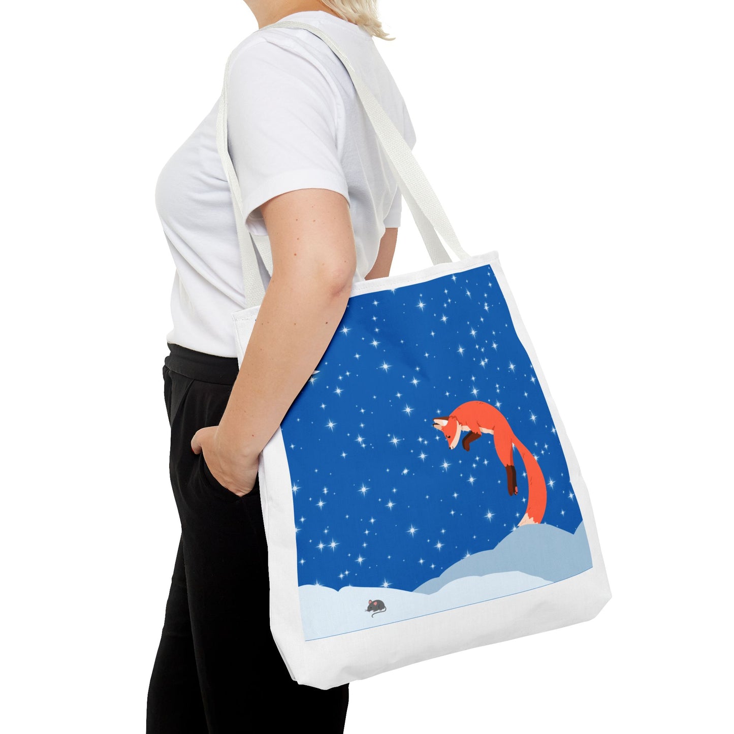 Snow Jumping Fox Tote Bag