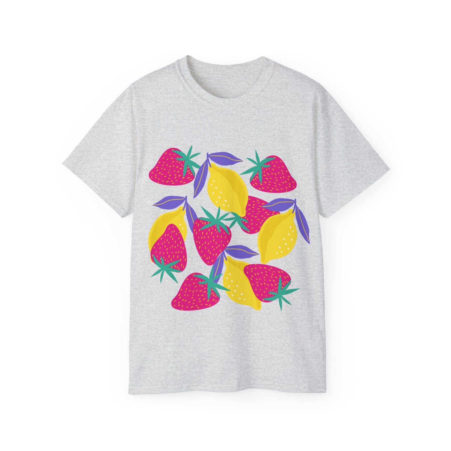 Camiseta unisex de algodón ultrafino con limones y fresas