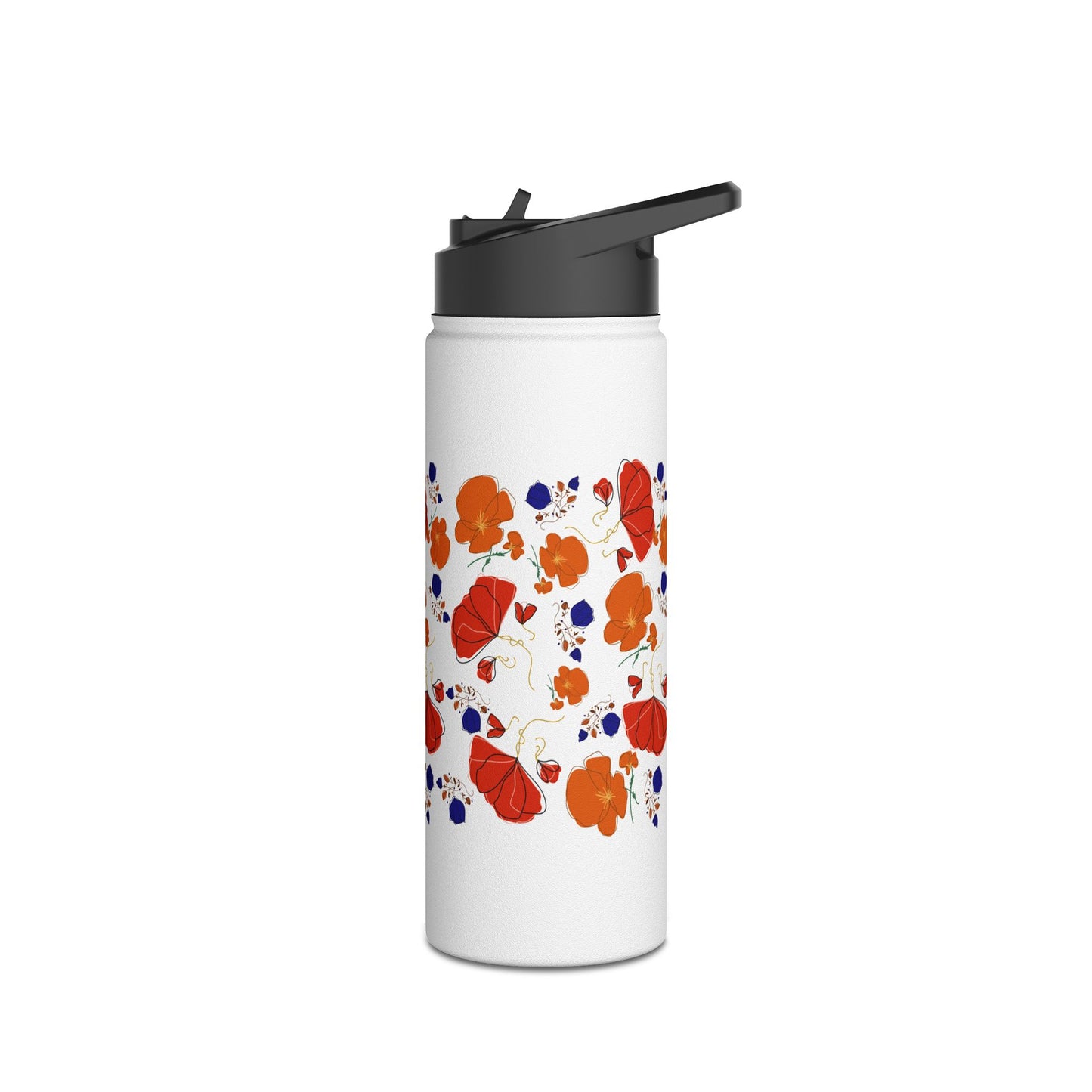 Poppy Bouquet Stainless Steel Water Bottle, Standard Lid