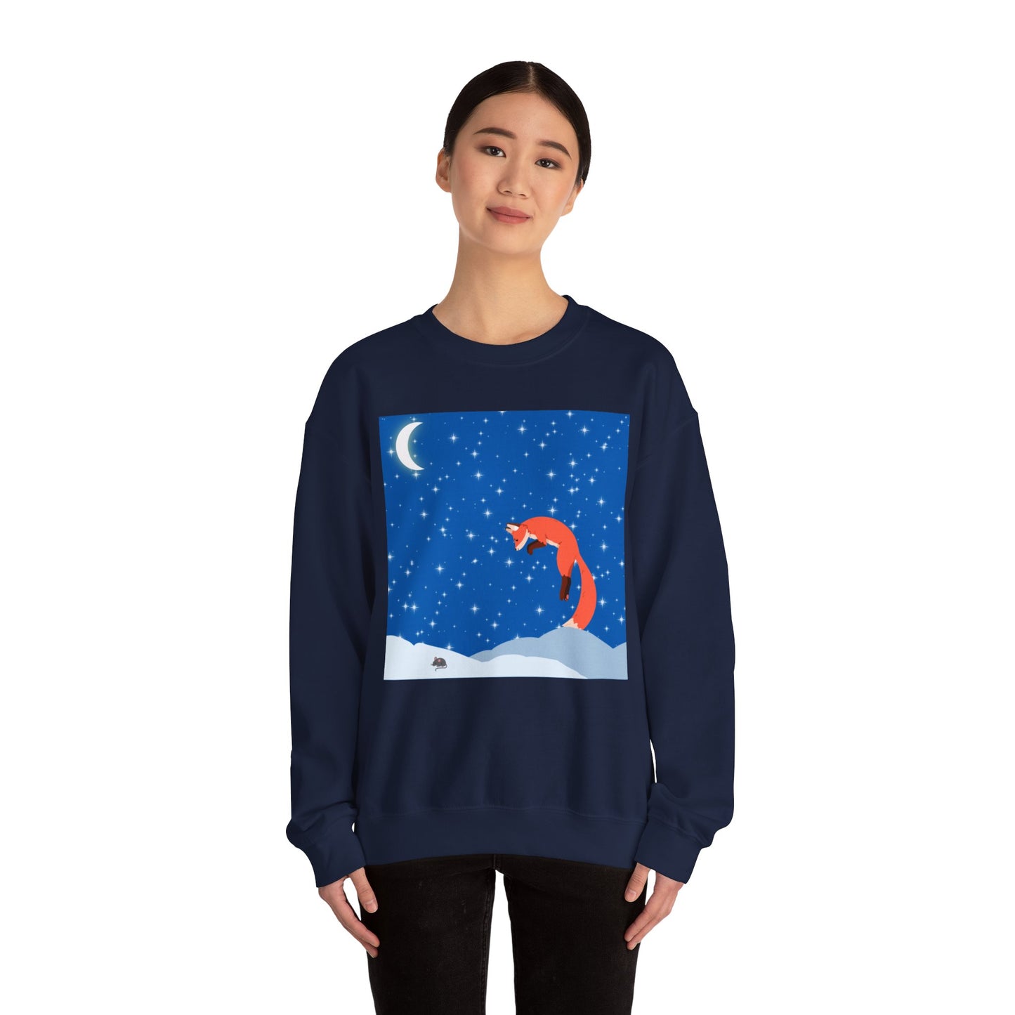 Sudadera unisex de mezcla pesada con cuello redondo Snow Jumping Fox