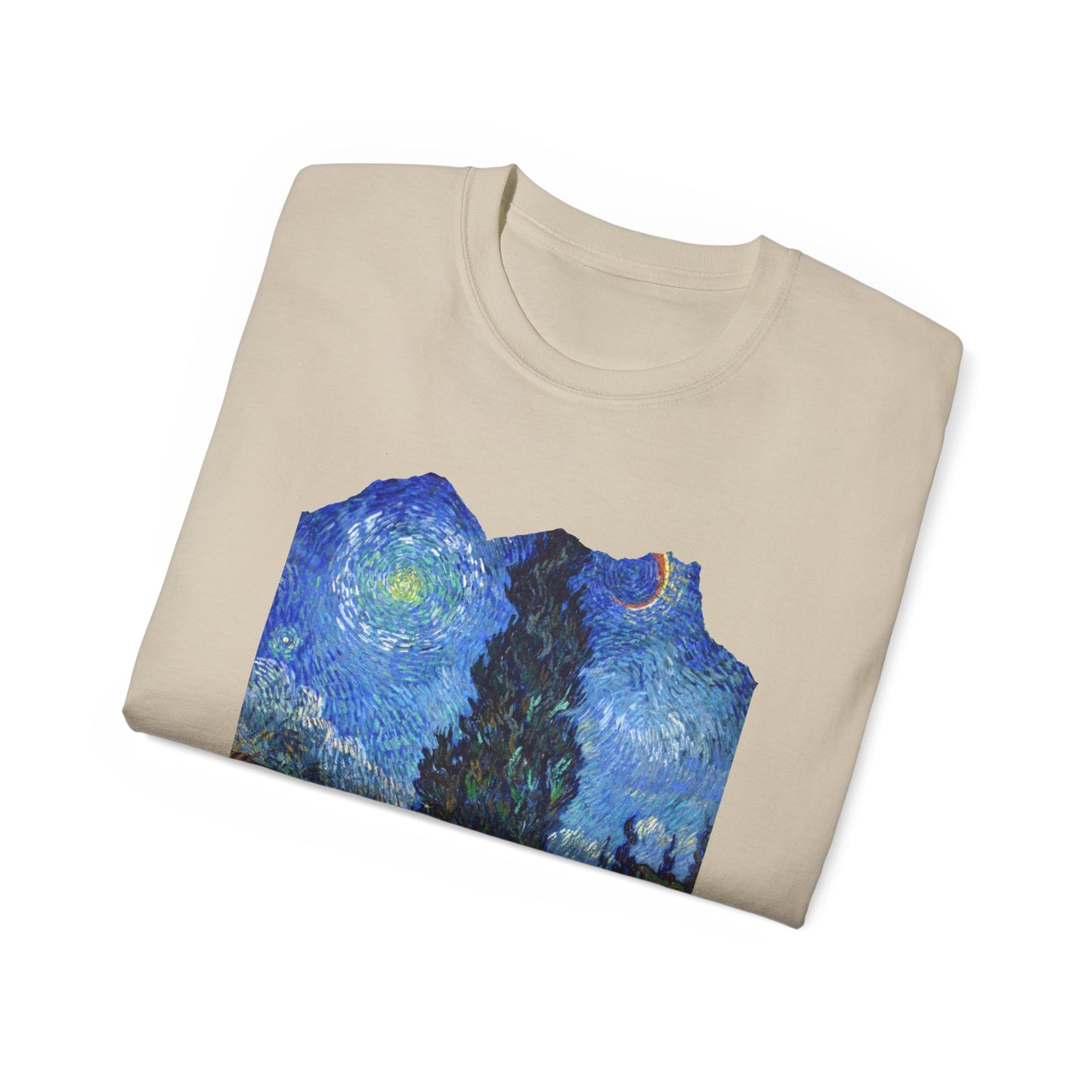 Ripped Vincent Van Gogh, Road with Cypresses and Star  1890 Ultra Cotton Tee