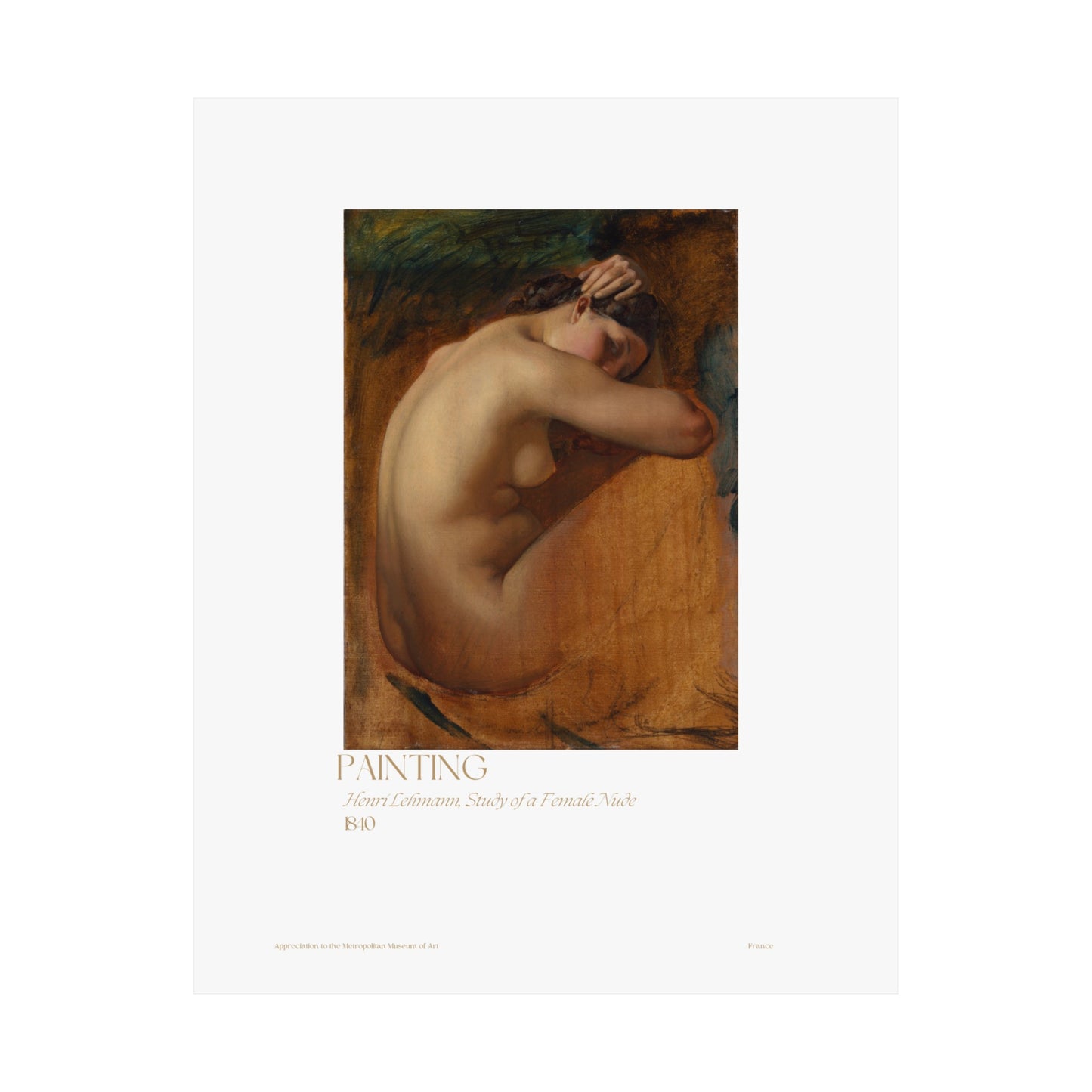 Henri Lehmann, Study of a Female Nude 1840 Vertical Posters