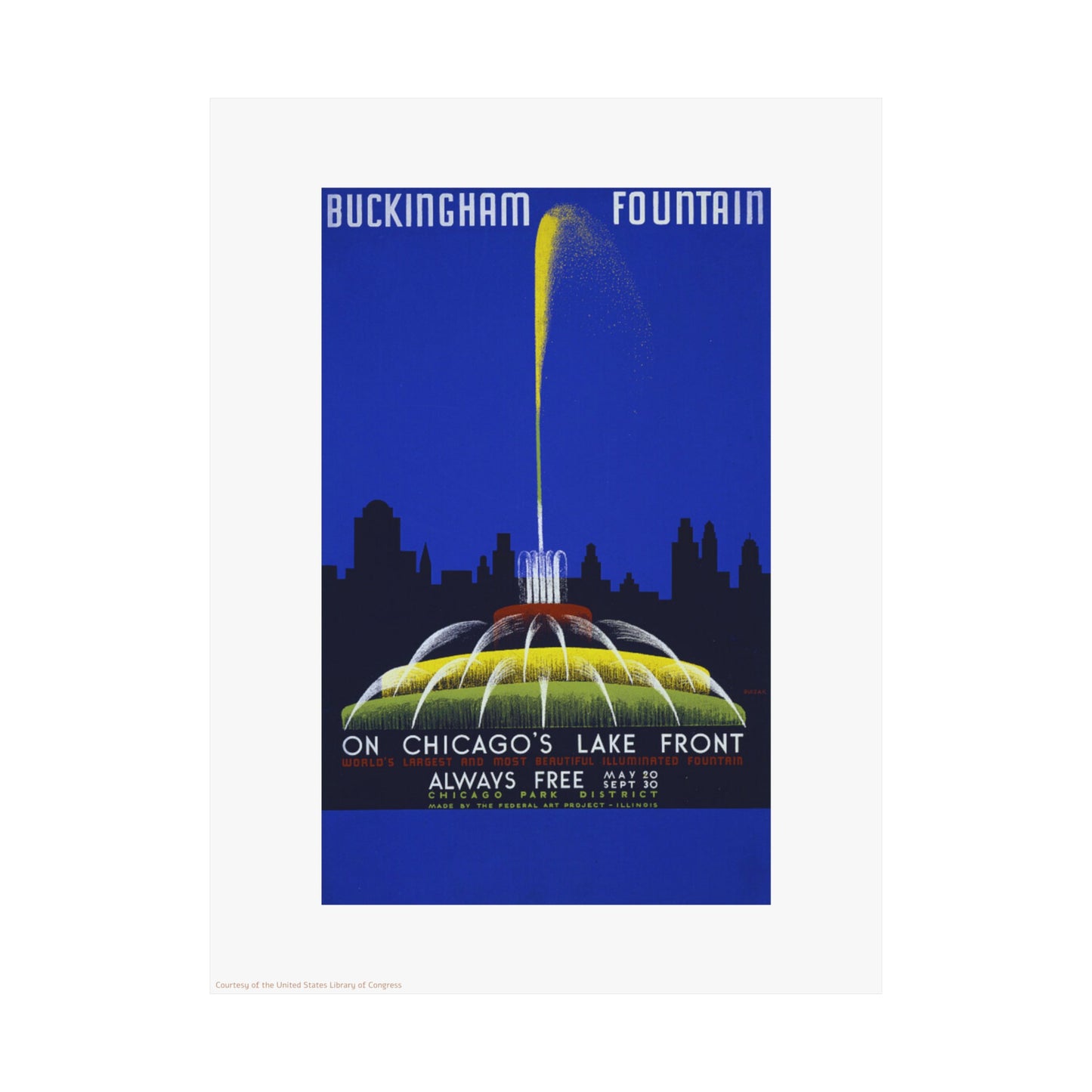 Chicago Buckingham Fountain Mysteries Illustration Vertical Poster