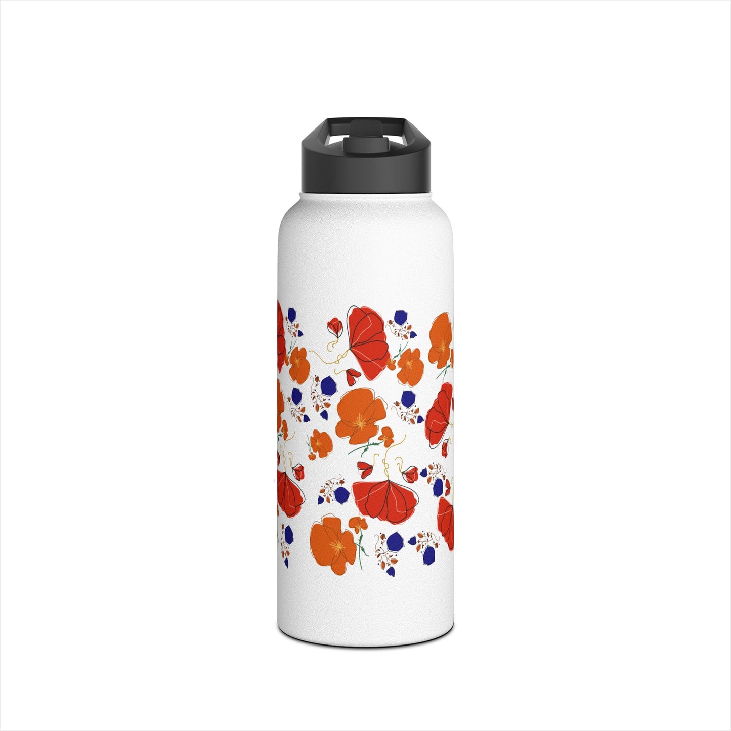 Poppy Bouquet Stainless Steel Water Bottle, Standard Lid