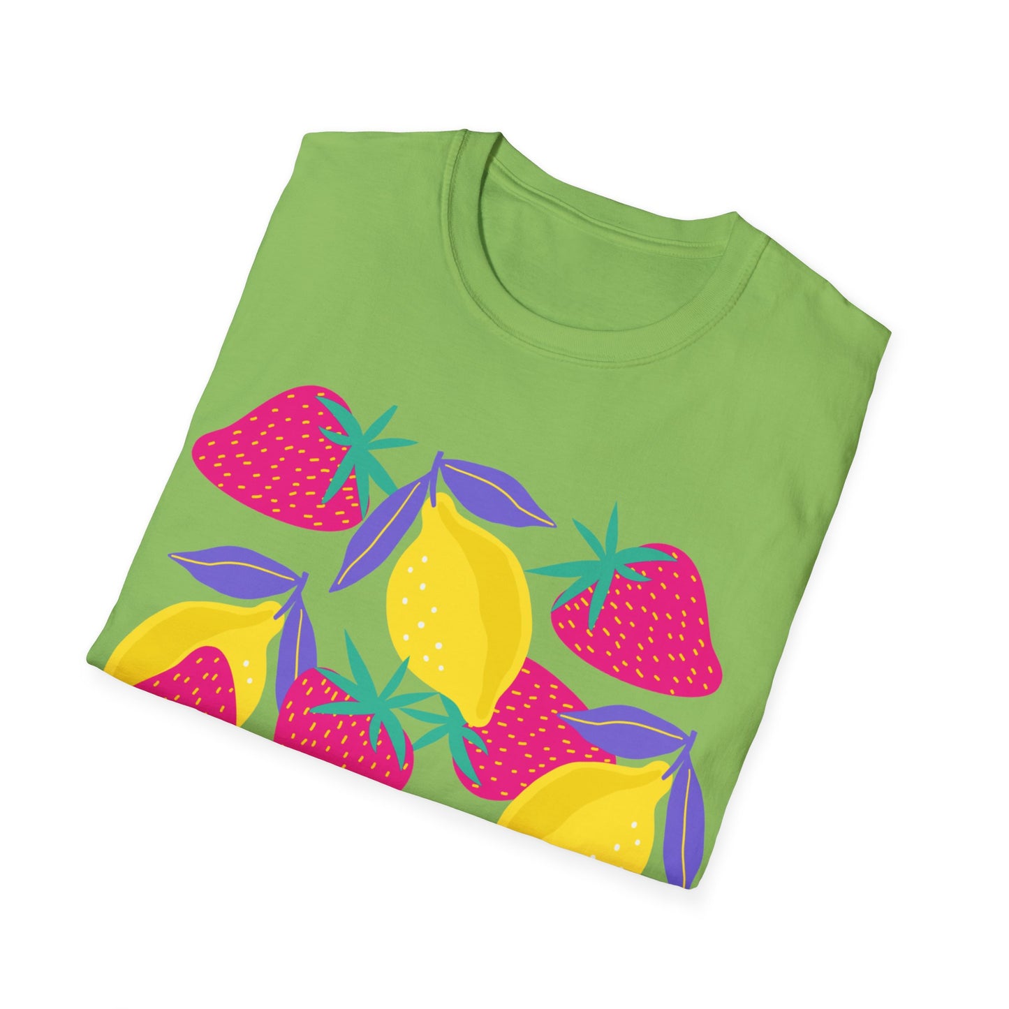 Camiseta unisex de estilo suave con limones y fresas de la UE