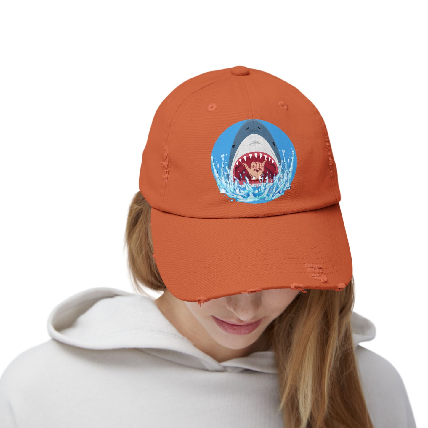 Surfin' Shark Unisex Distressed Cap