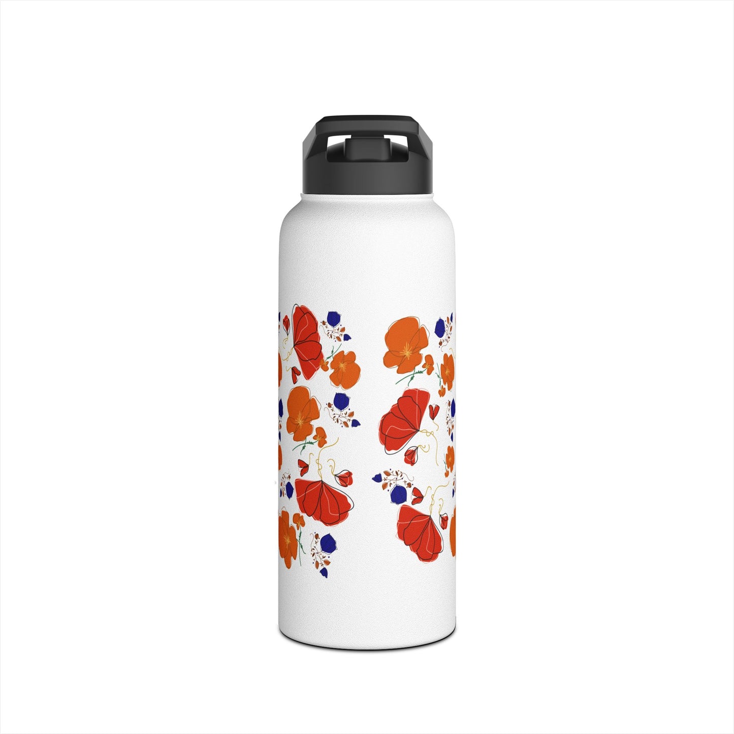 Poppy Bouquet Stainless Steel Water Bottle, Standard Lid