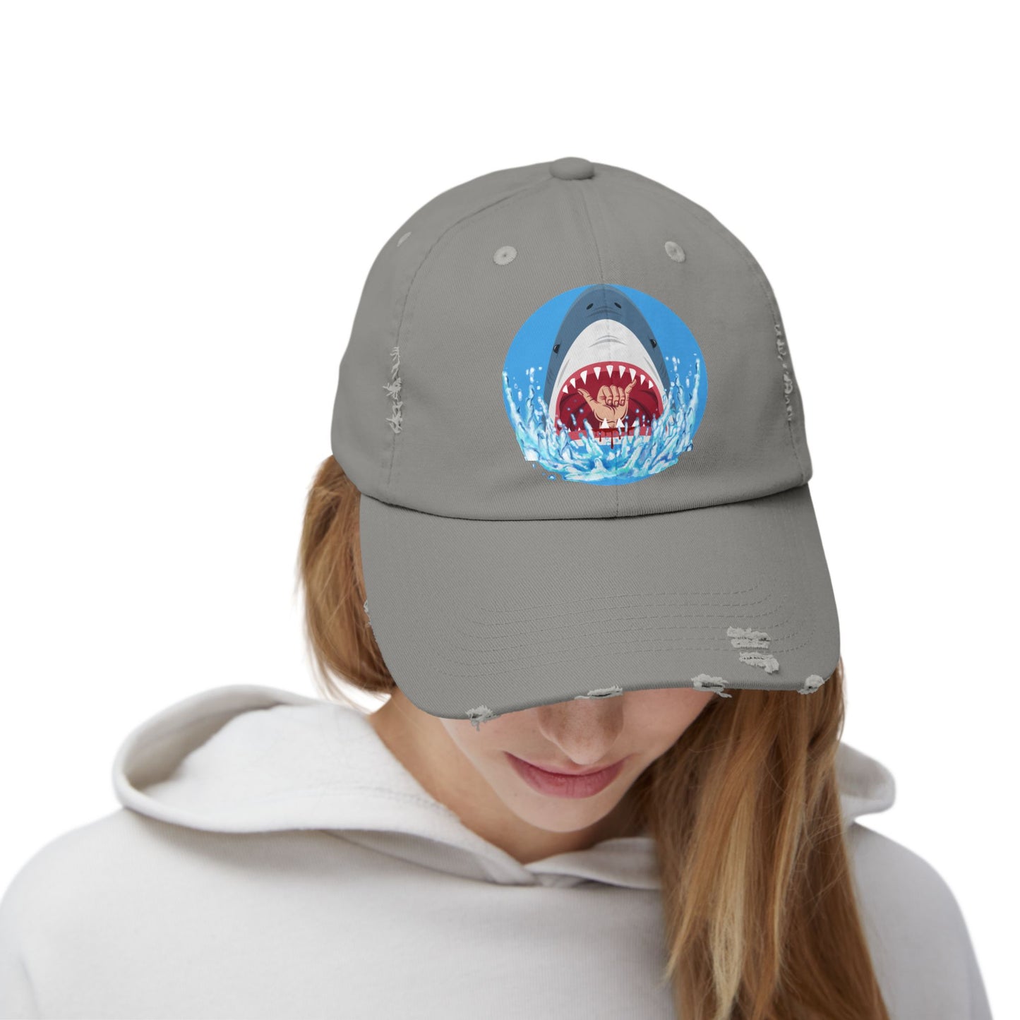 Surfin' Shark Unisex Distressed Cap