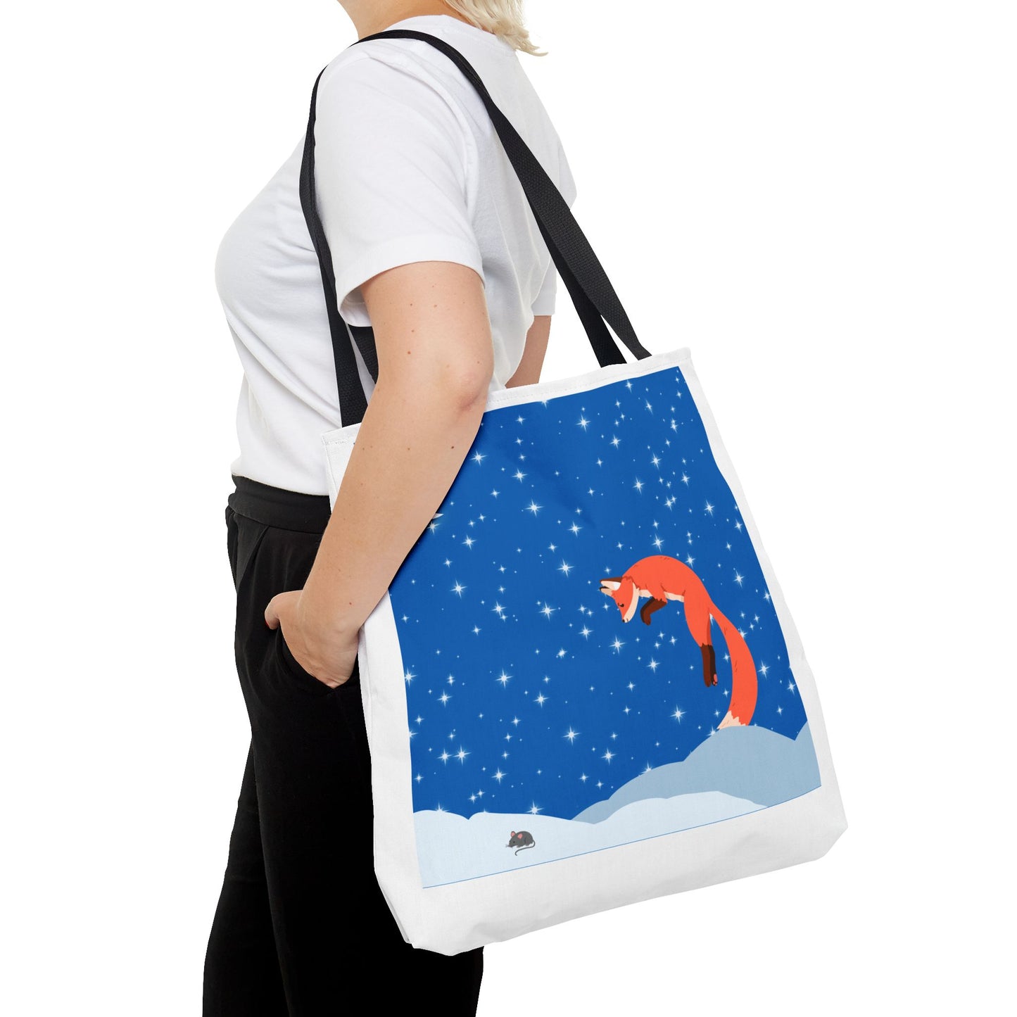 Snow Jumping Fox Tote Bag