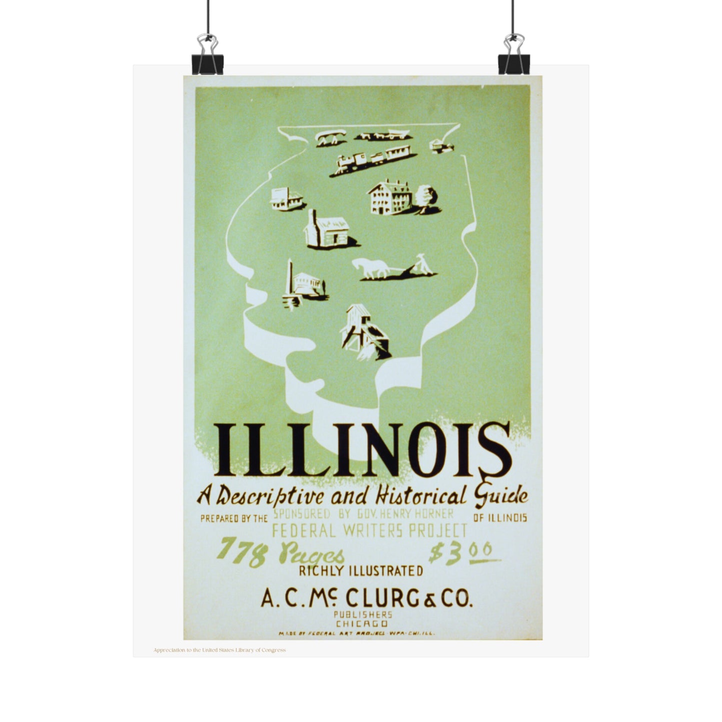 Illinois a Guide Illustration Vertical Poster