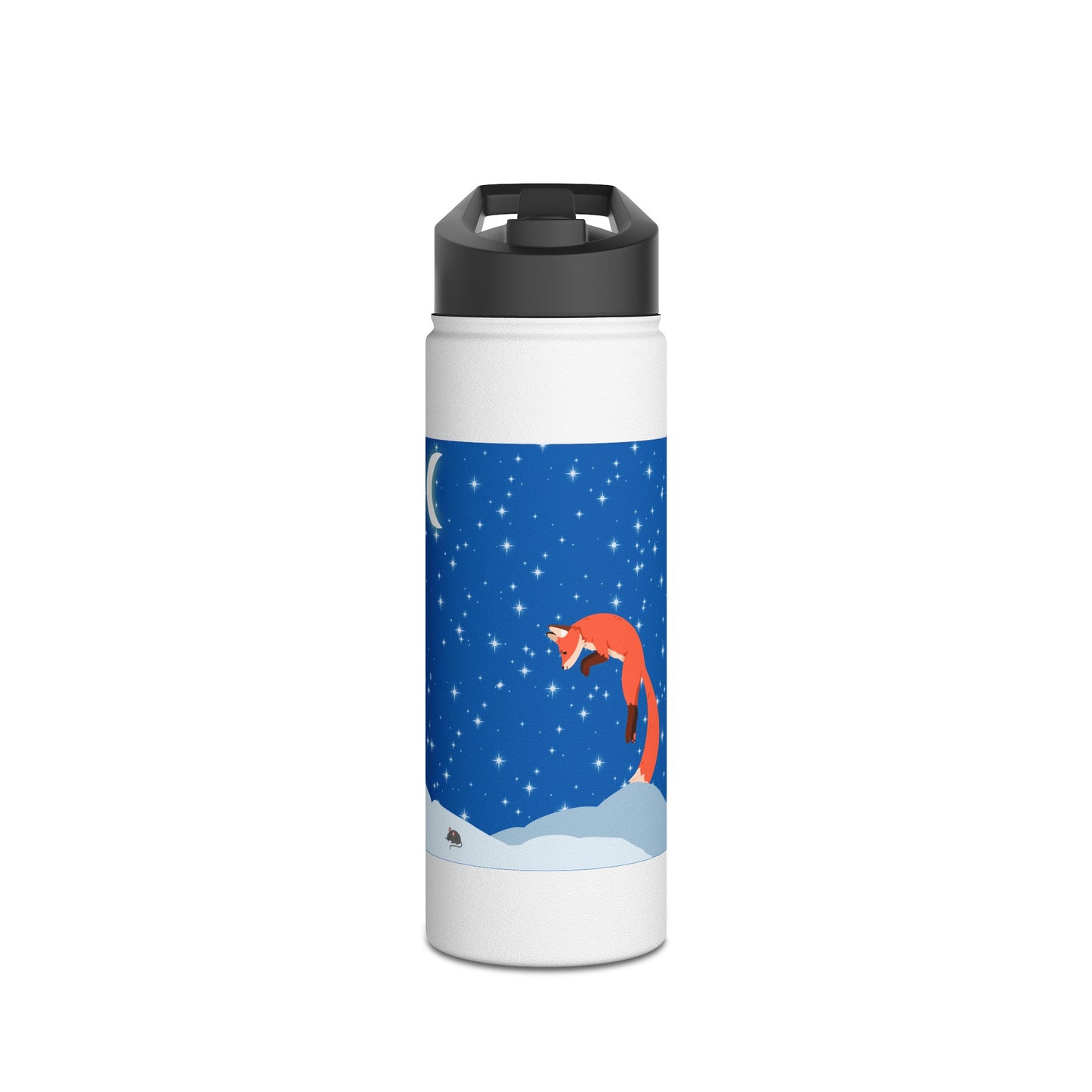 Snow Jumping Fox Stainless Steel Water Bottle, Standard Lid