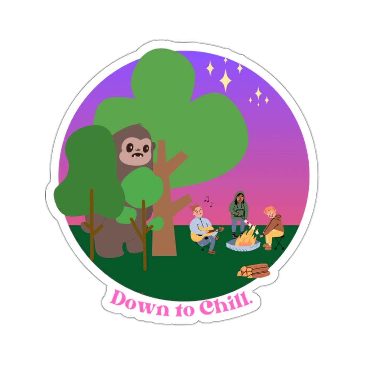 Down to Chill Bigfoot Kiss-Cut Stickers